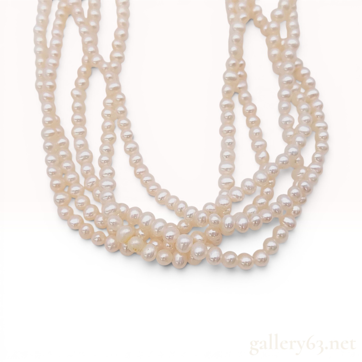 Five-Strand Semi-Round Cultured Pearl Necklace with Floral Silver Clasp