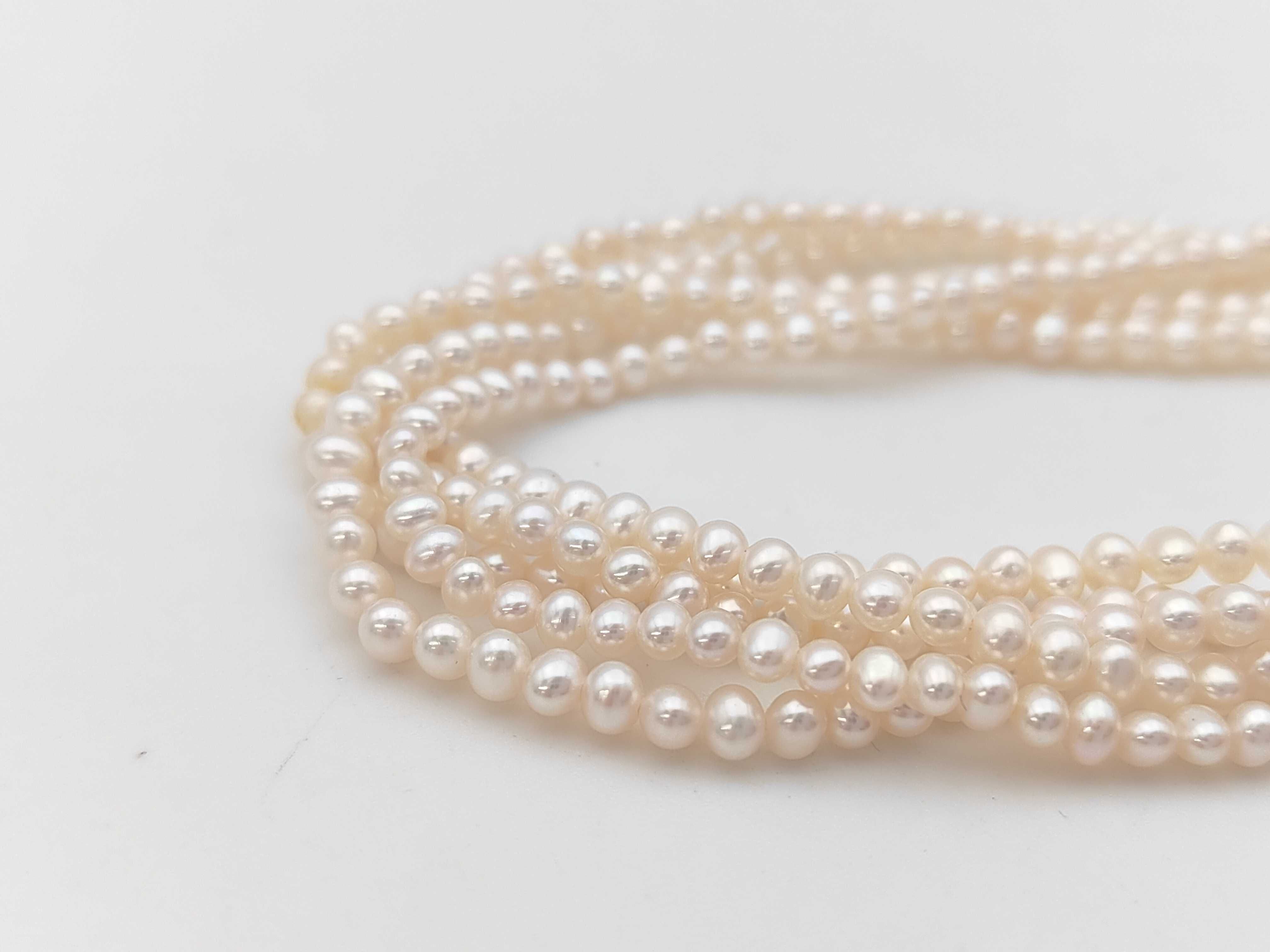 Five-Strand Semi-Round Cultured Pearl Necklace with Floral Silver Clasp