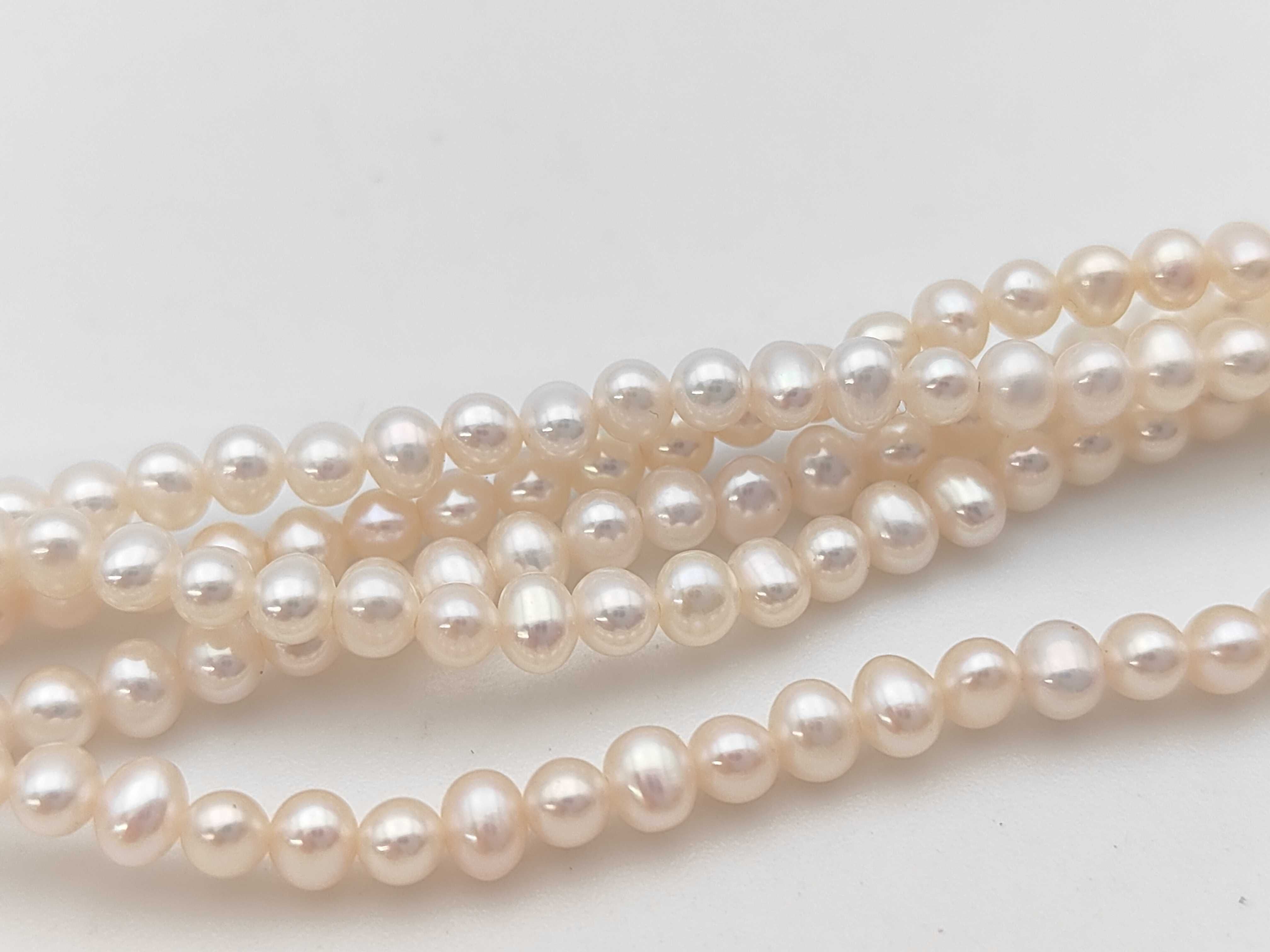 Five-Strand Semi-Round Cultured Pearl Necklace with Floral Silver Clasp