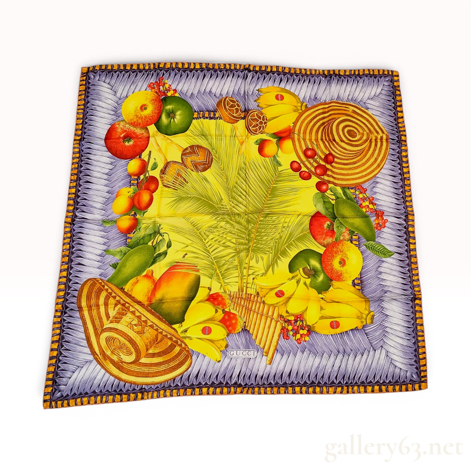 Gucci Fruit and Cultural Motif Silk Scarf