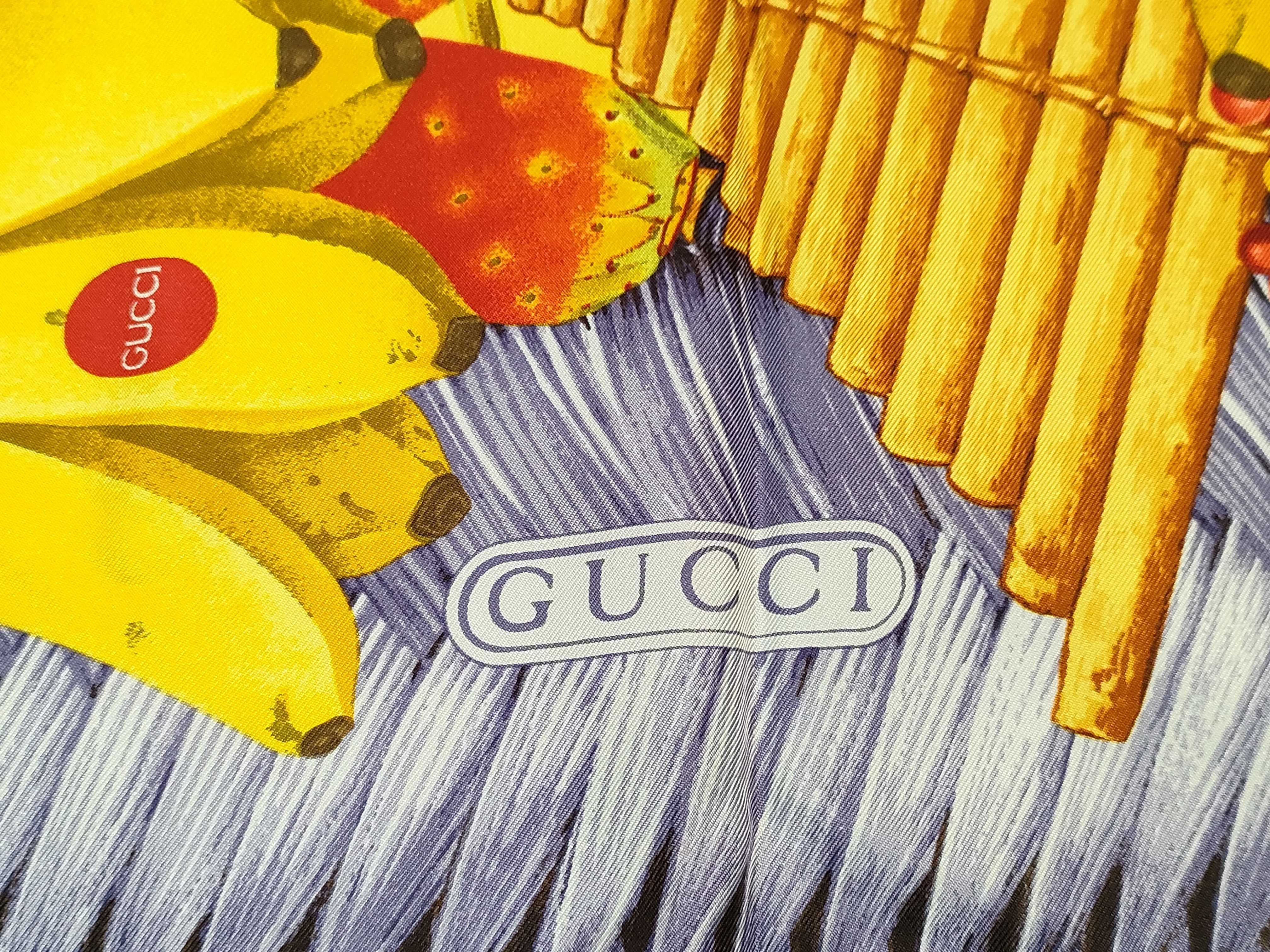 Gucci Fruit and Cultural Motif Silk Scarf