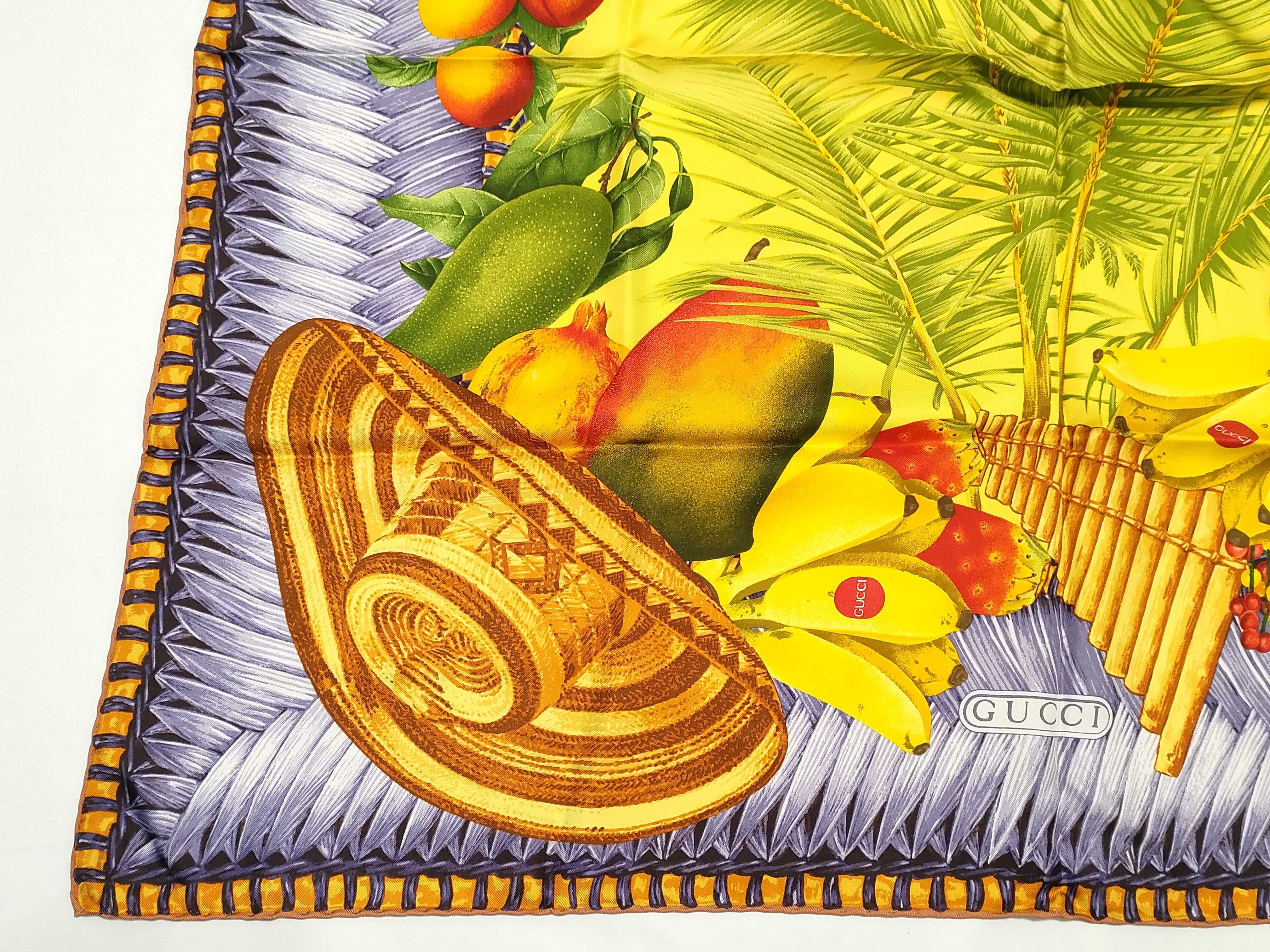 Gucci Fruit and Cultural Motif Silk Scarf