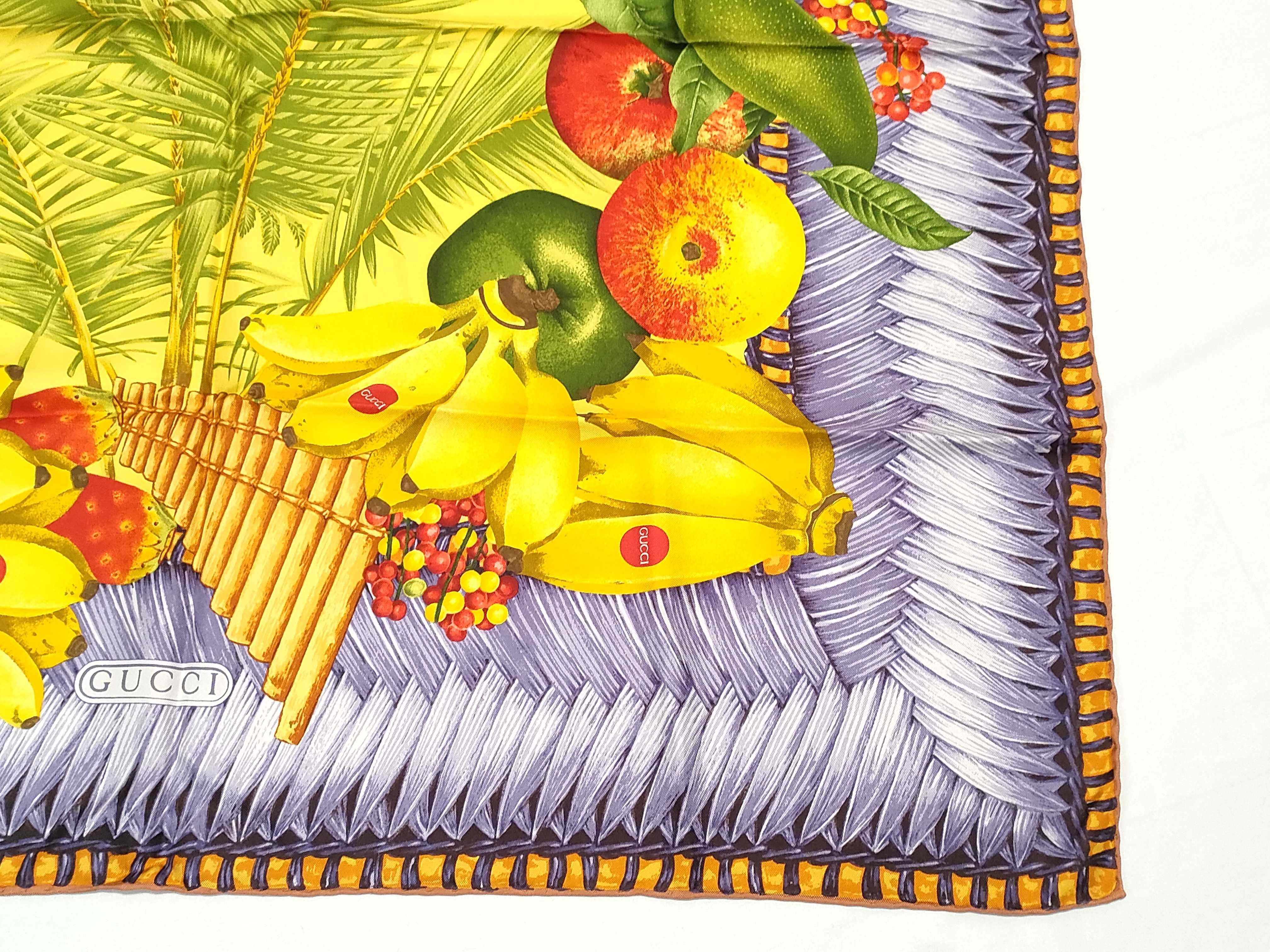 Gucci Fruit and Cultural Motif Silk Scarf