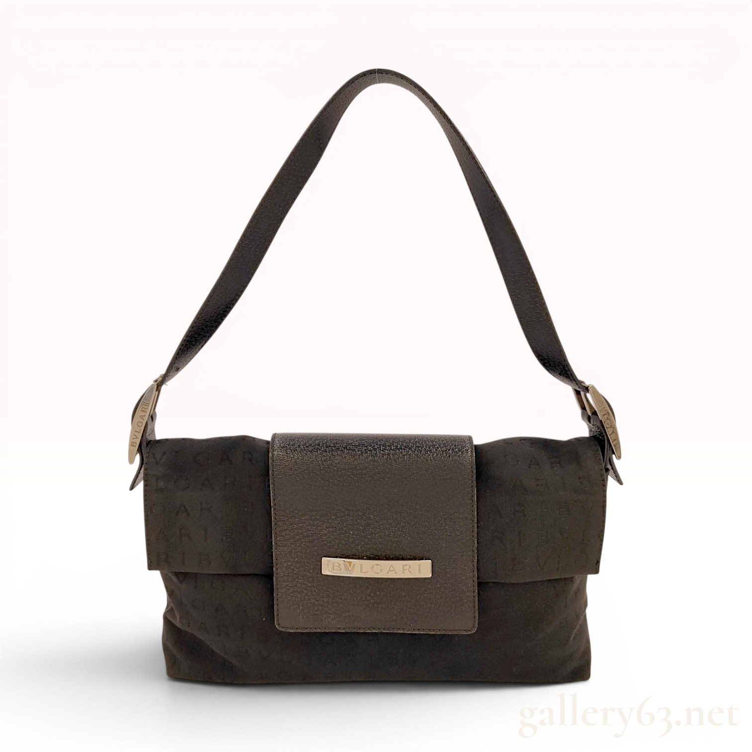 BVLGARI Logomania Black Canvas and Leather Baguette Shoulder Bag