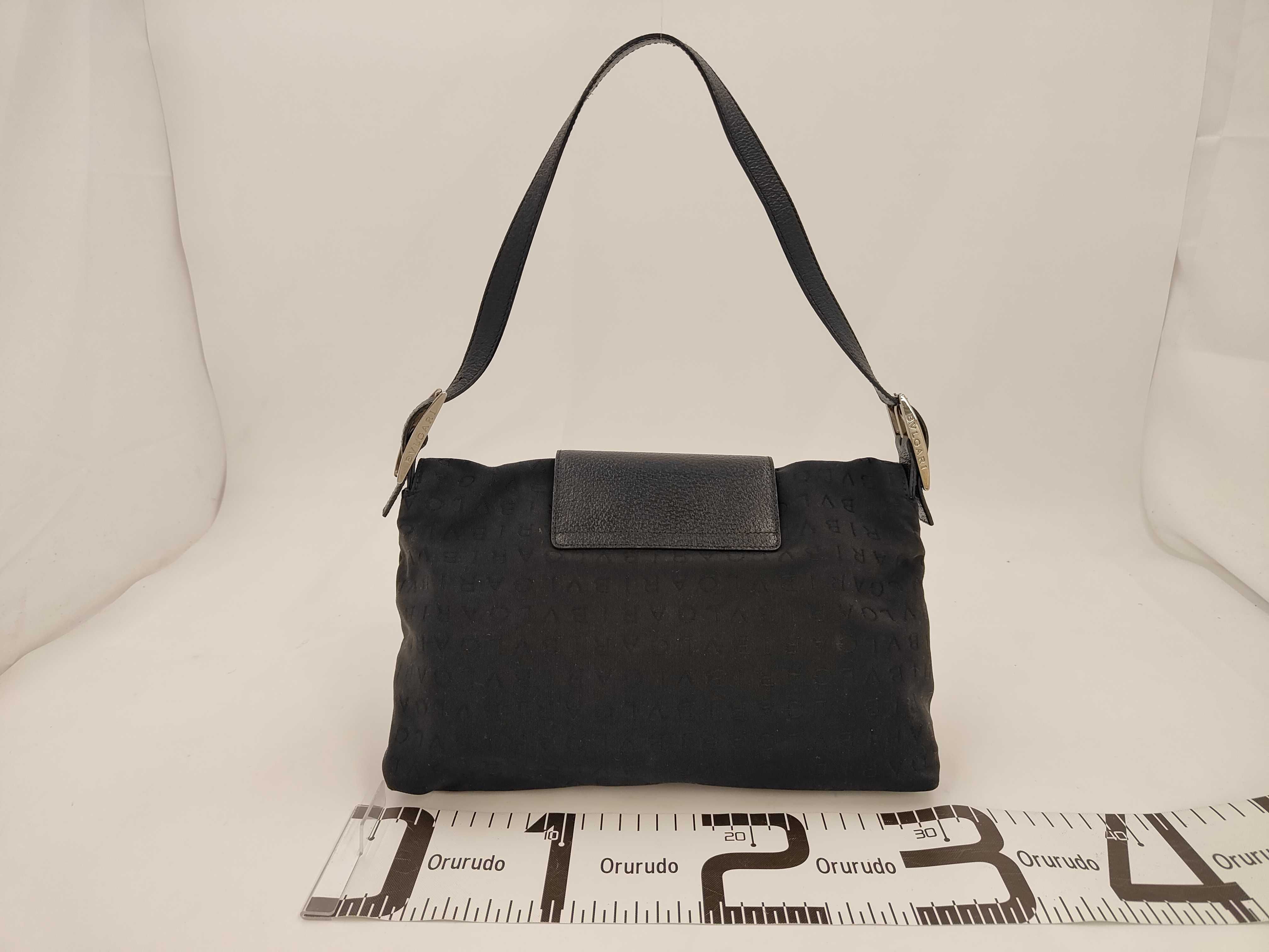 BVLGARI Logomania Black Canvas and Leather Baguette Shoulder Bag