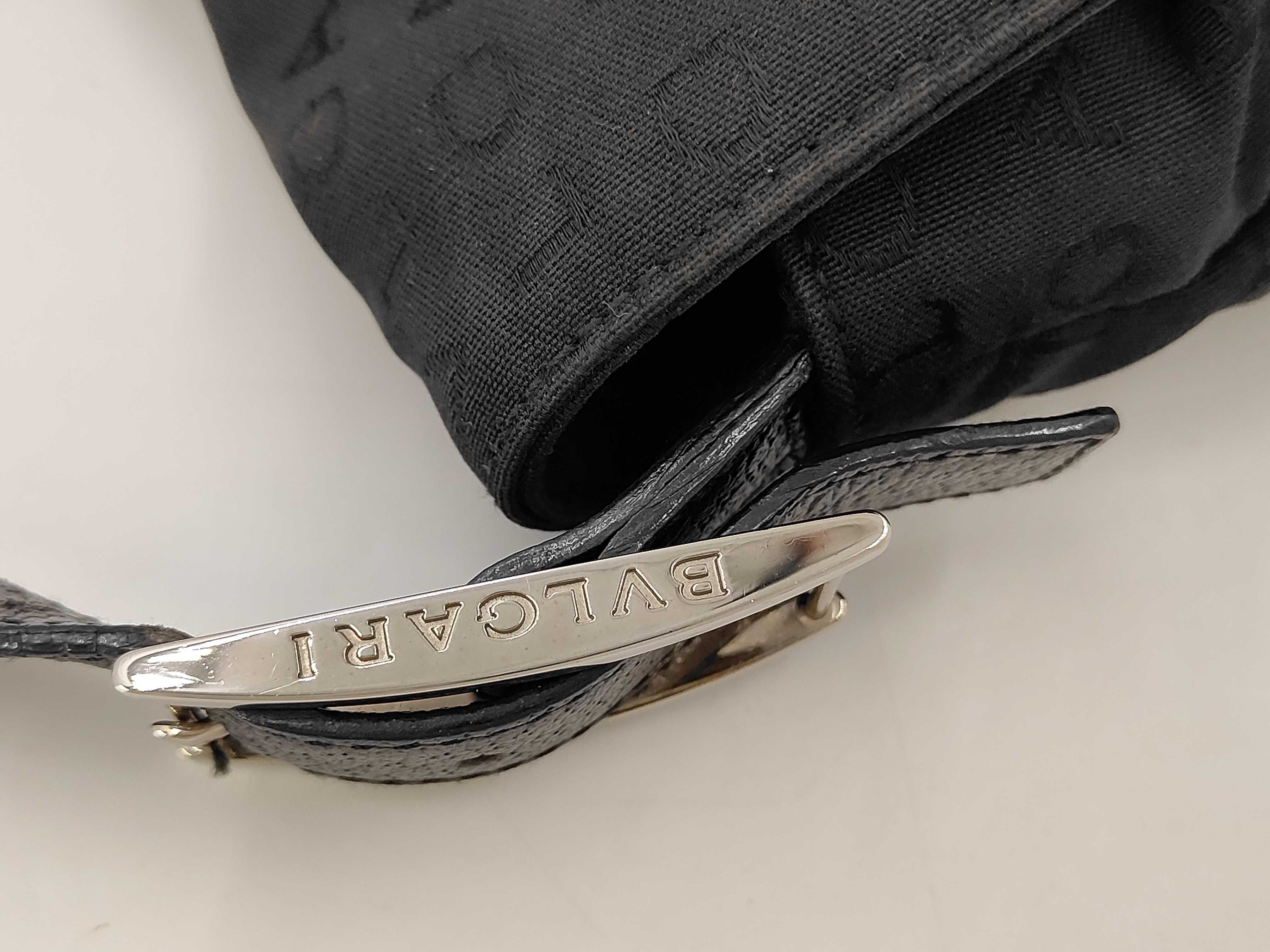 BVLGARI Logomania Black Canvas and Leather Baguette Shoulder Bag