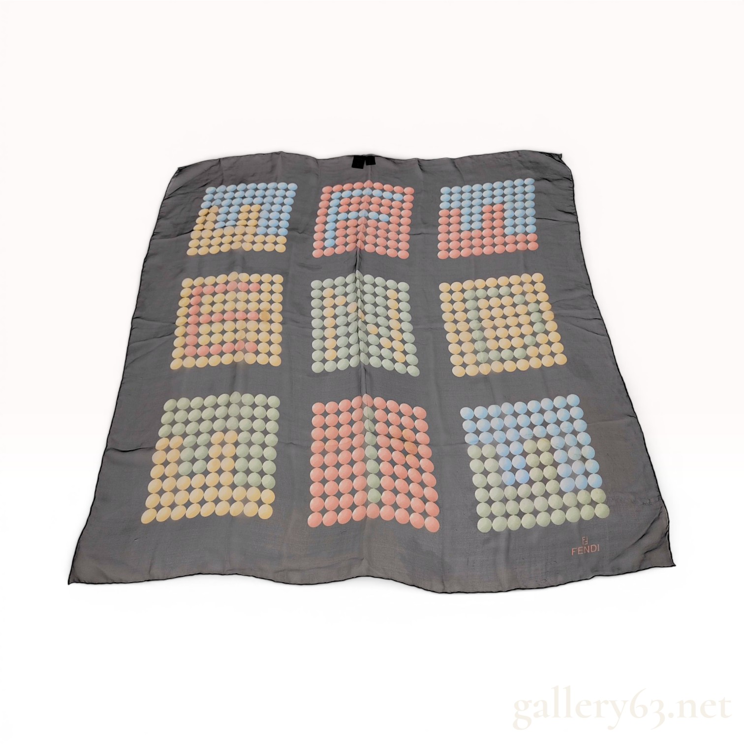 Fendi Italian Silk Square Foulard with Geometric Sphere Pattern