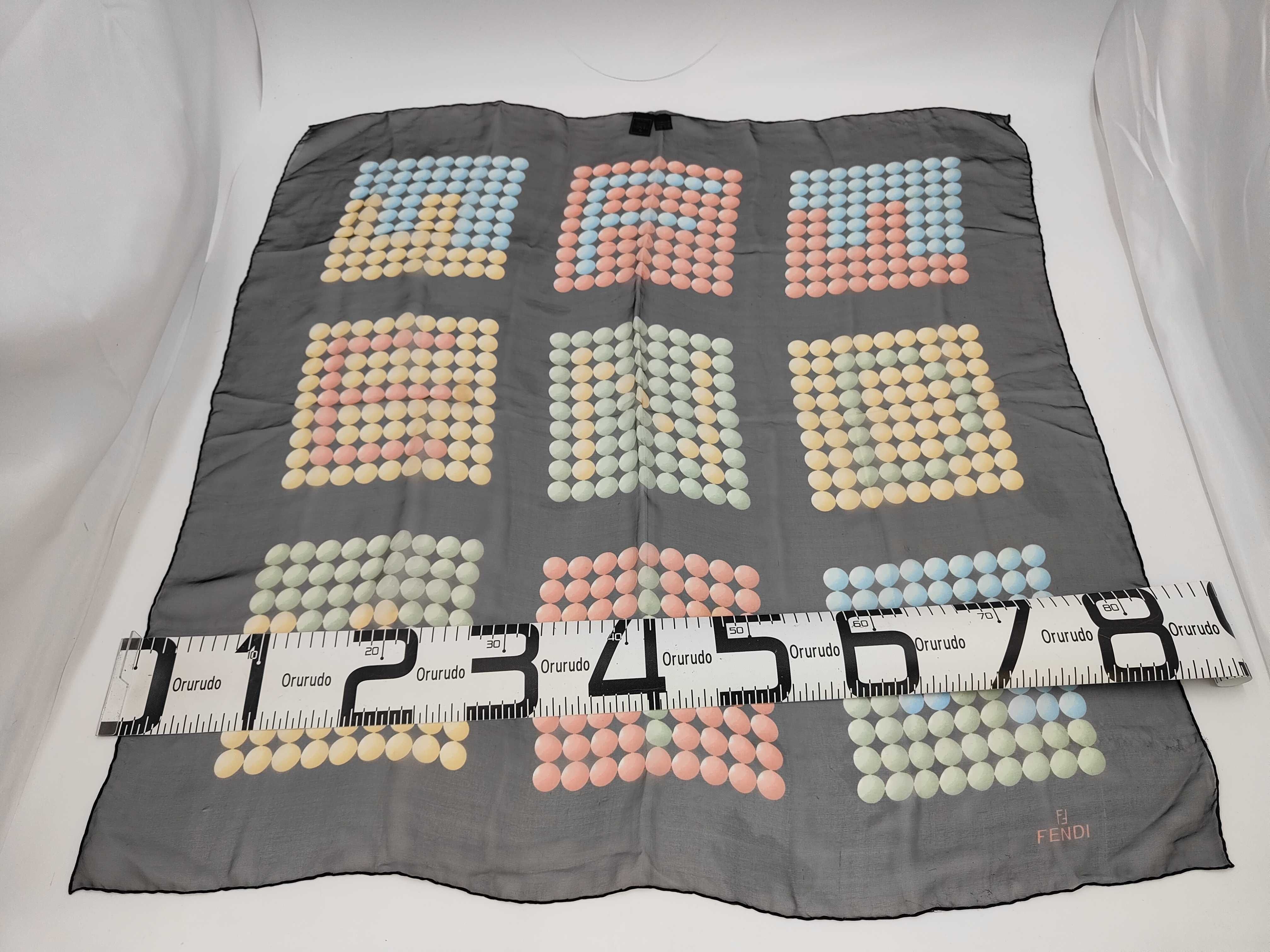 Fendi Italian Silk Square Foulard with Geometric Sphere Pattern