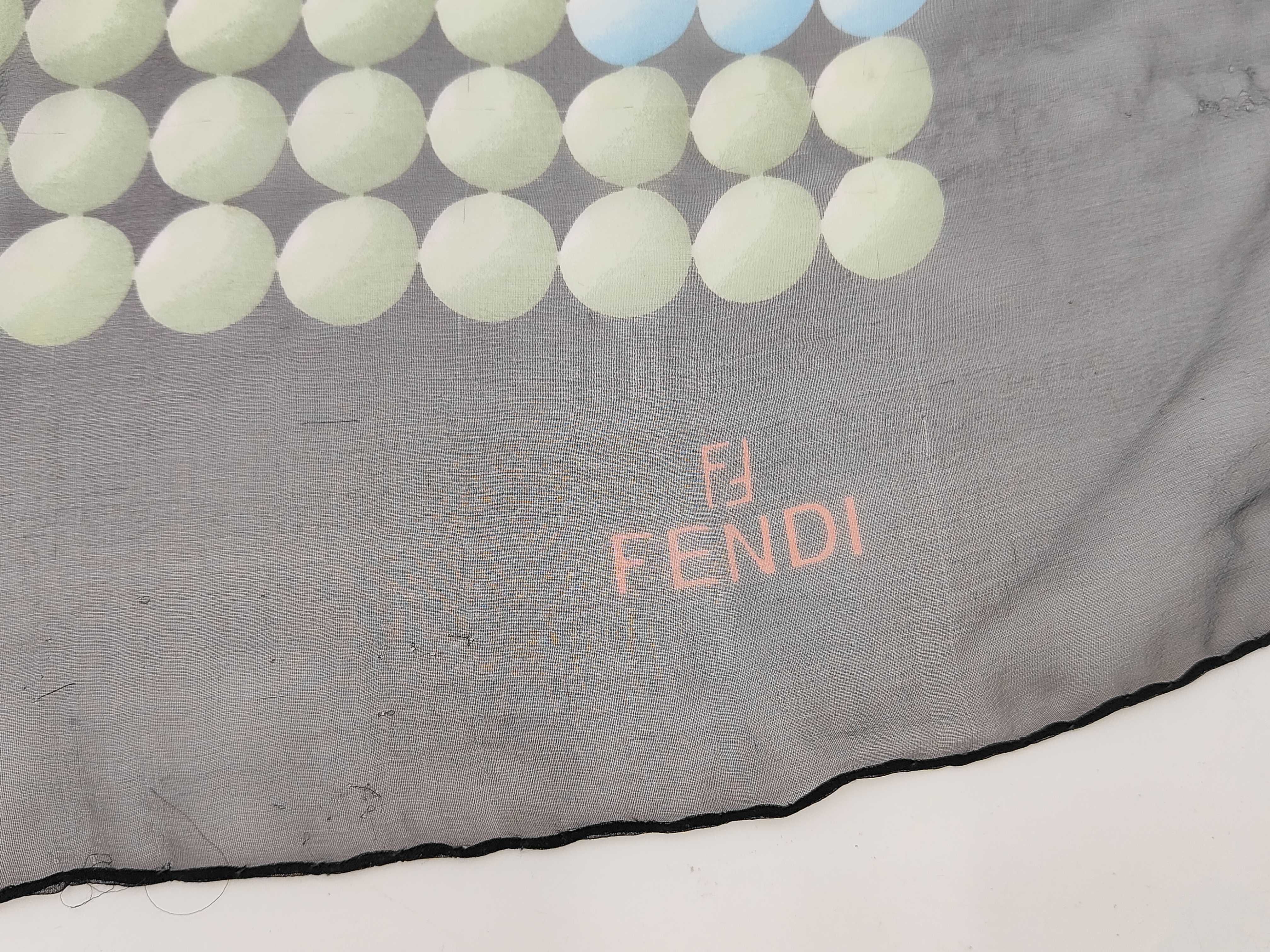 Fendi Italian Silk Square Foulard with Geometric Sphere Pattern