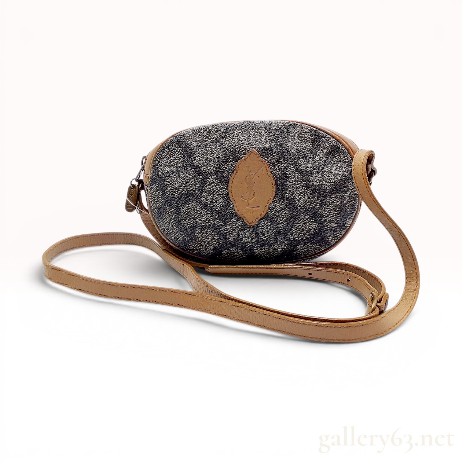 Vintage Yves Saint Laurent Giraffe Print Coated Canvas Oval Crossbody Bag
