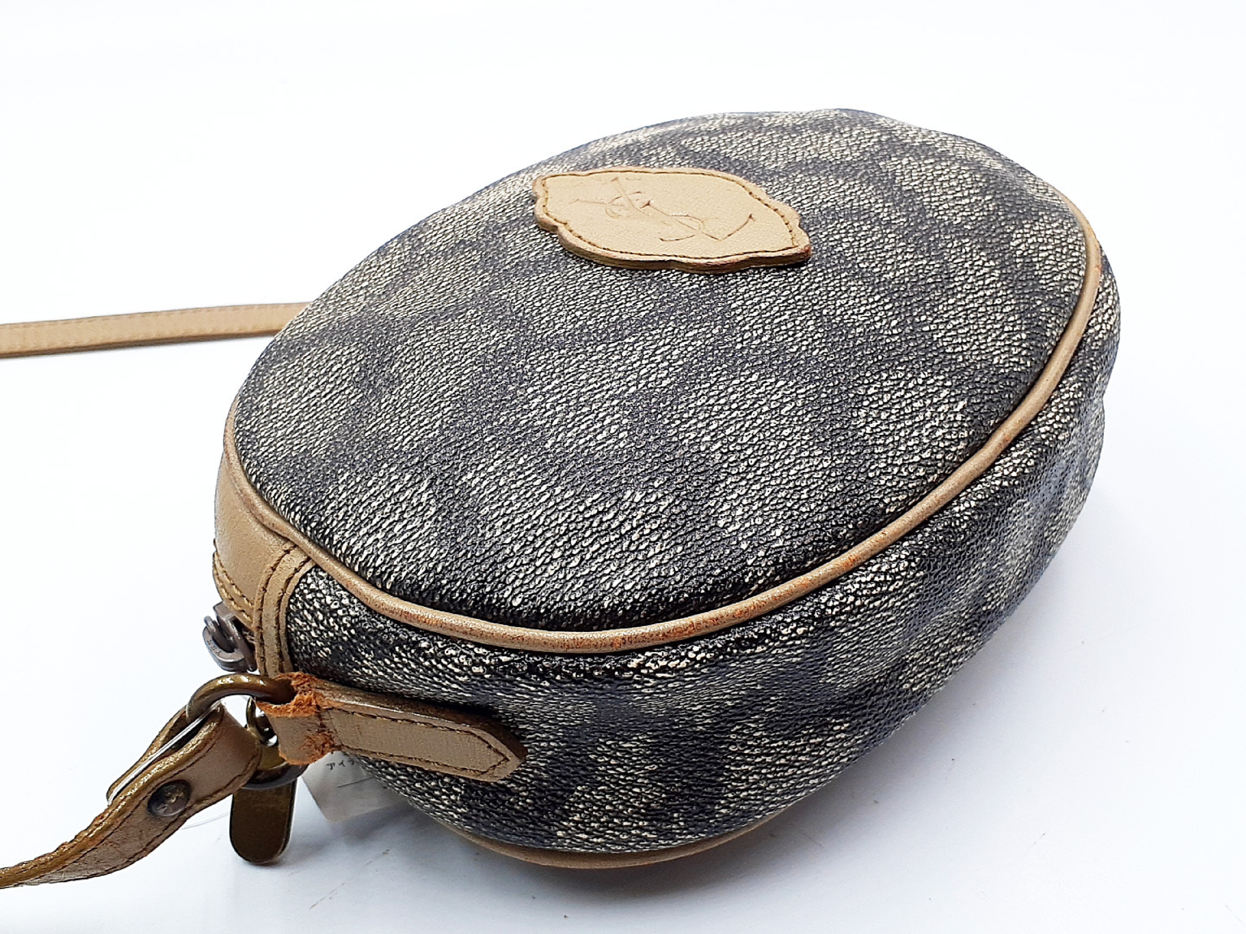 Vintage Yves Saint Laurent Giraffe Print Coated Canvas Oval Crossbody Bag