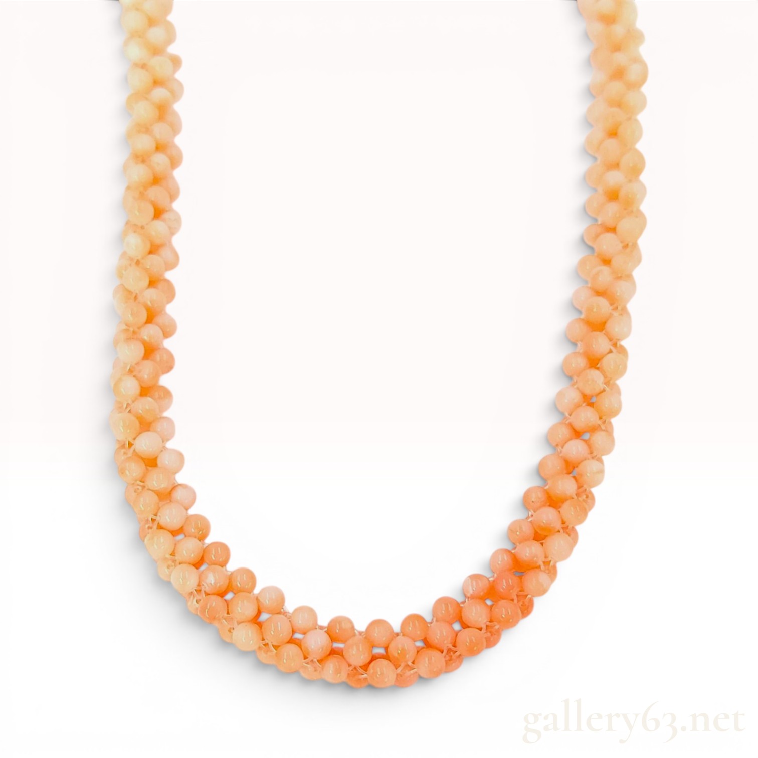 Woven Multi Strand Natural Antique Coral Bead Rope Necklace with Silver Clasp
