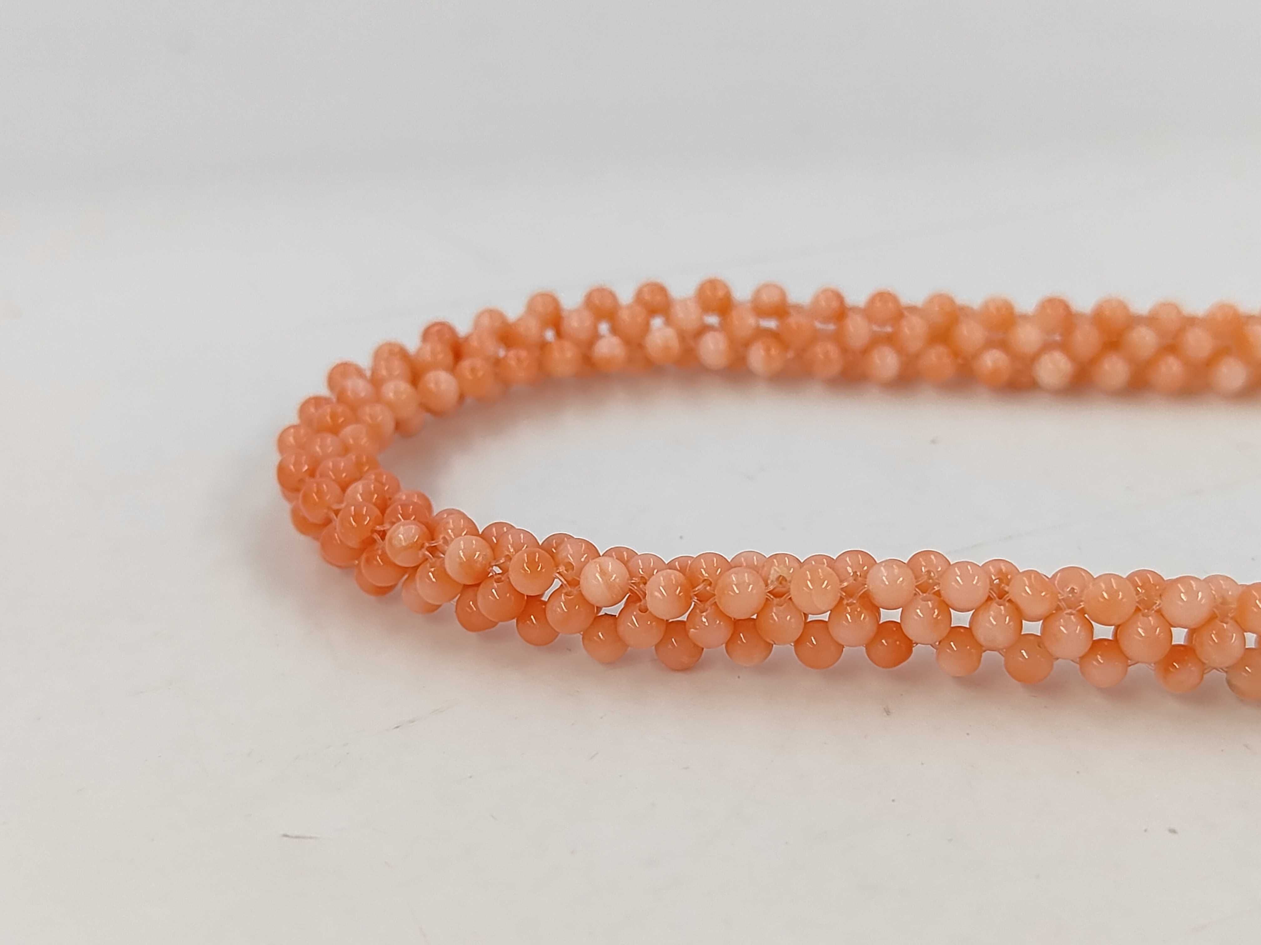 Woven Multi Strand Natural Antique Coral Bead Rope Necklace with Silver Clasp