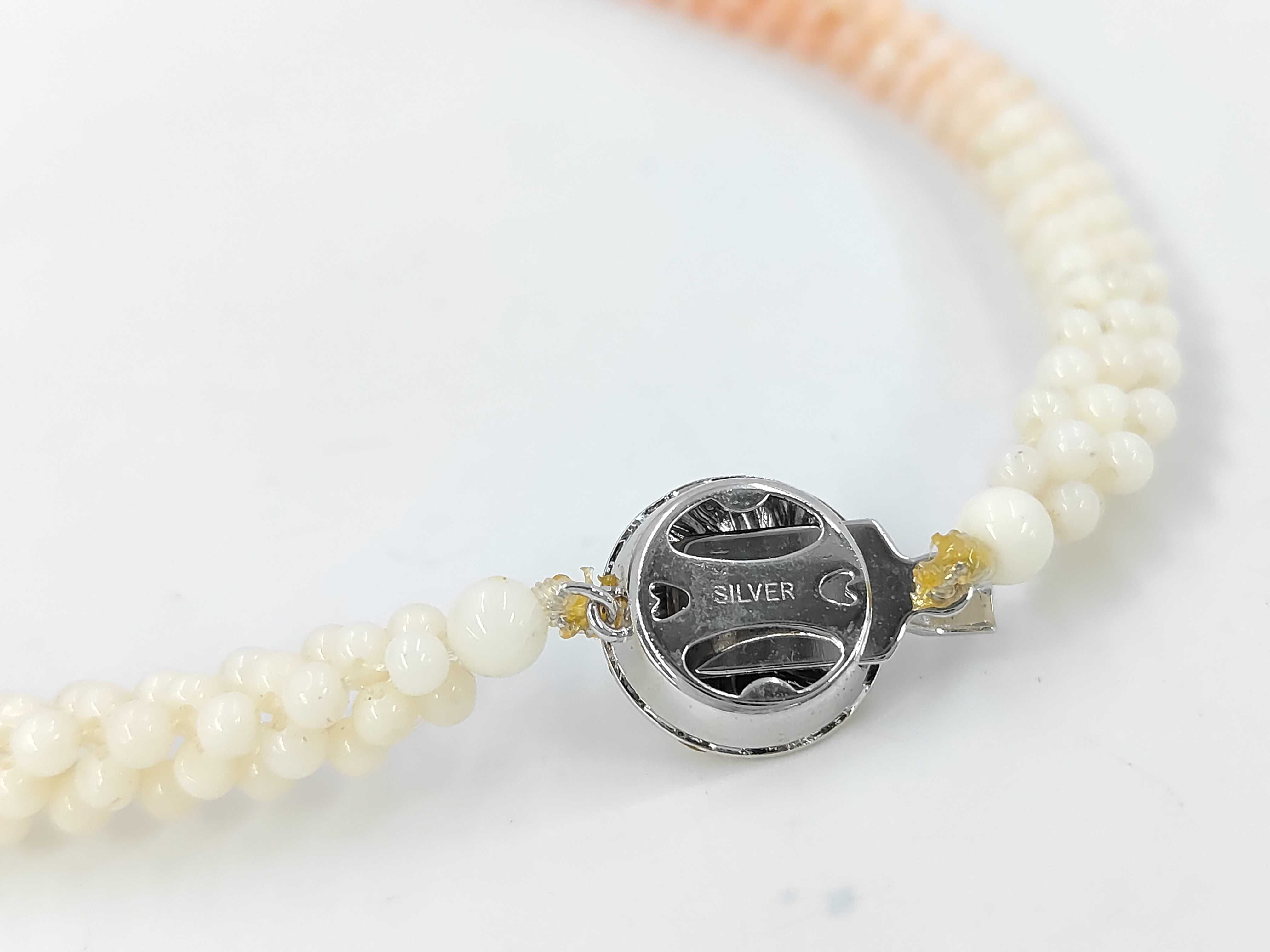 Woven Multi Strand Natural Antique Coral Bead Rope Necklace with Silver Clasp