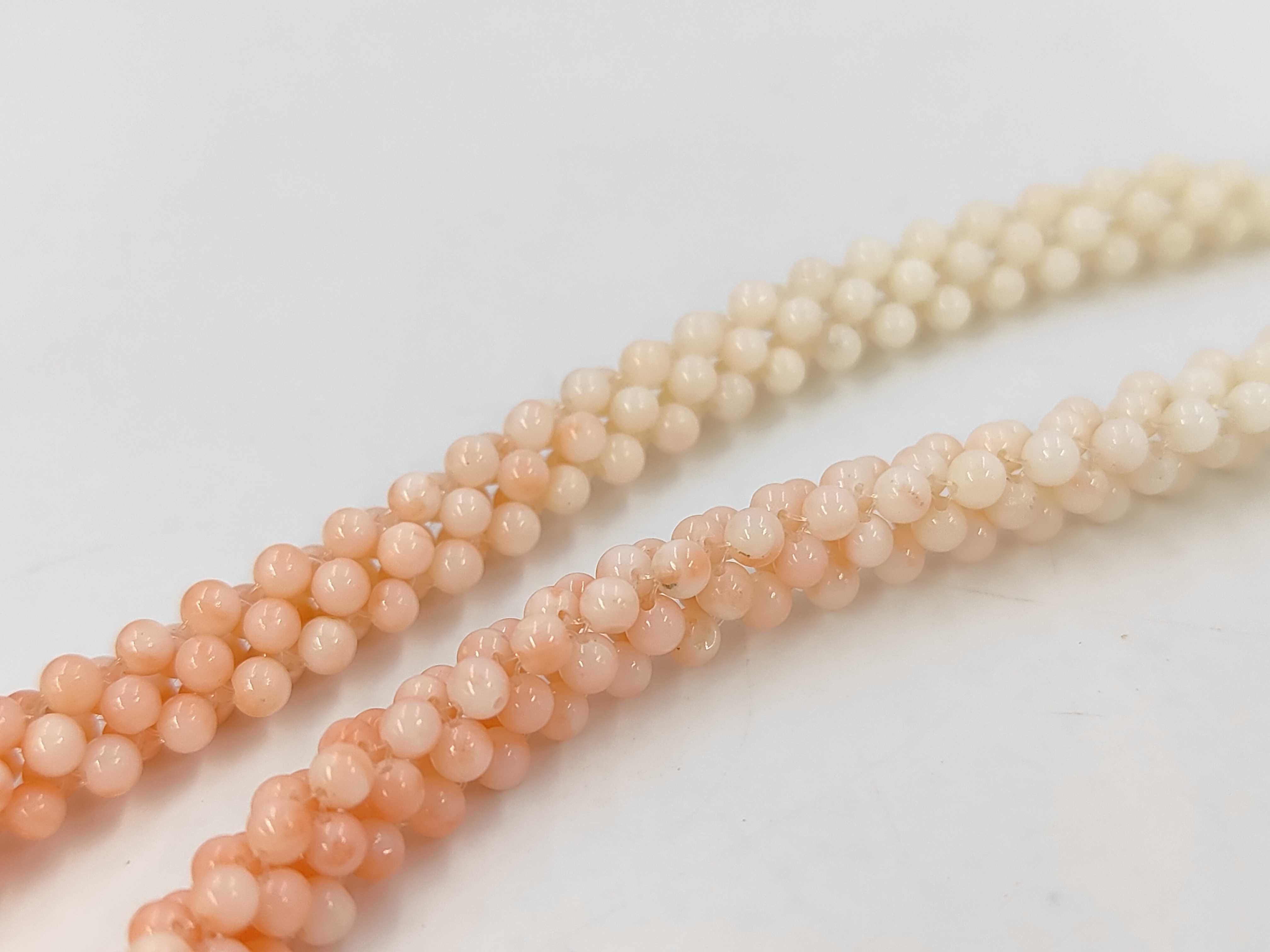 Woven Multi Strand Natural Antique Coral Bead Rope Necklace with Silver Clasp