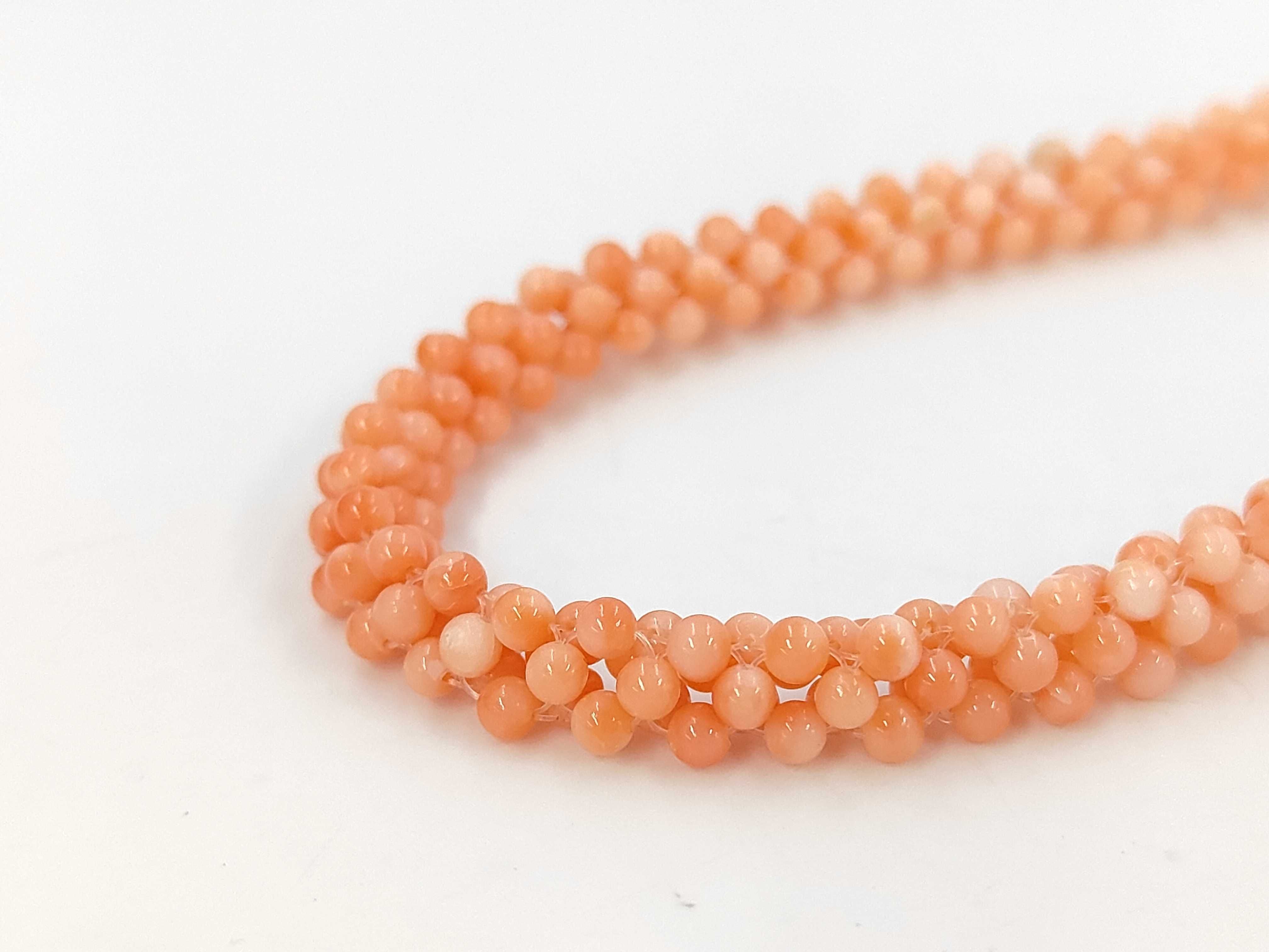 Woven Multi Strand Natural Antique Coral Bead Rope Necklace with Silver Clasp