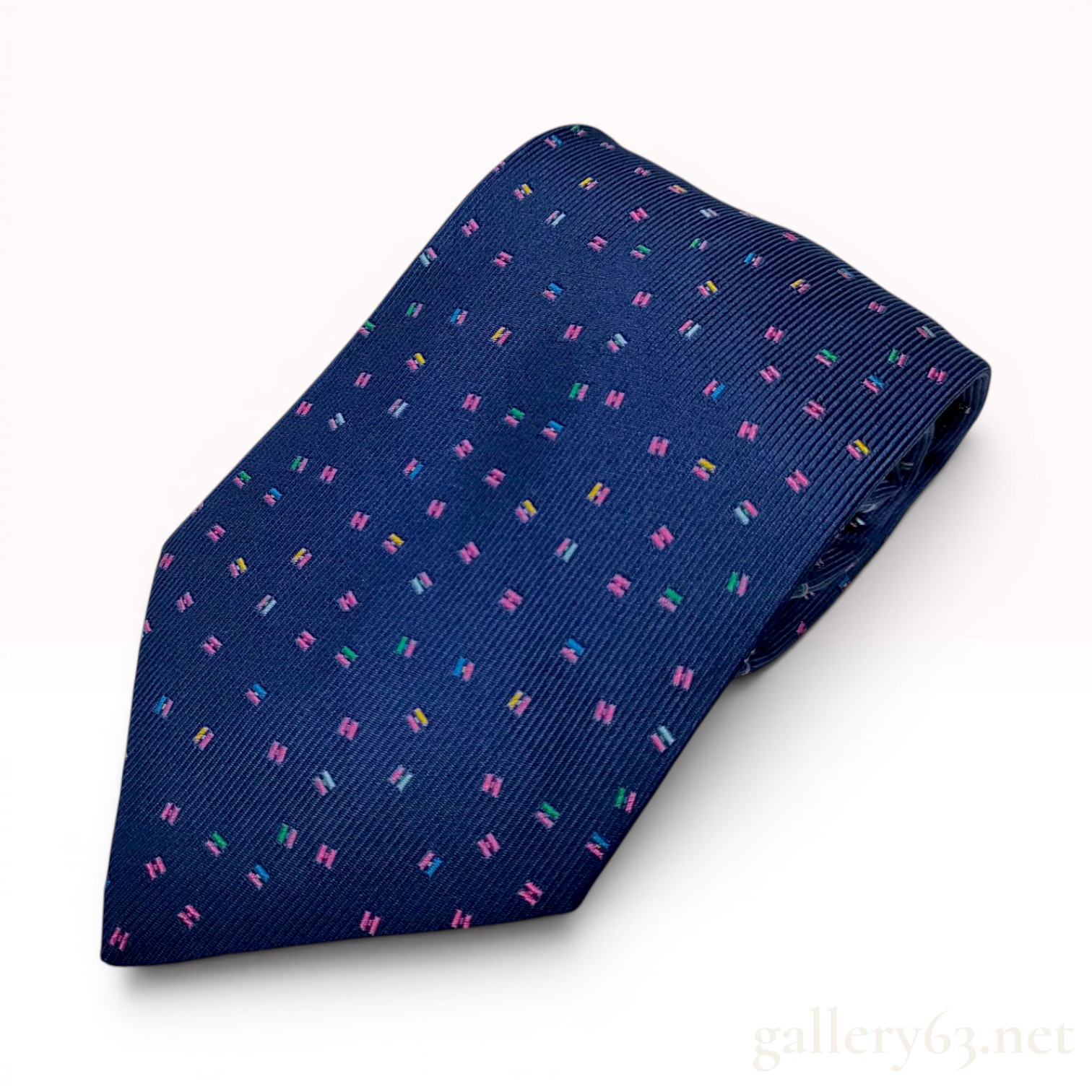 Hermes Navy Blue Mini H Geometric Pattern Silk Necktie