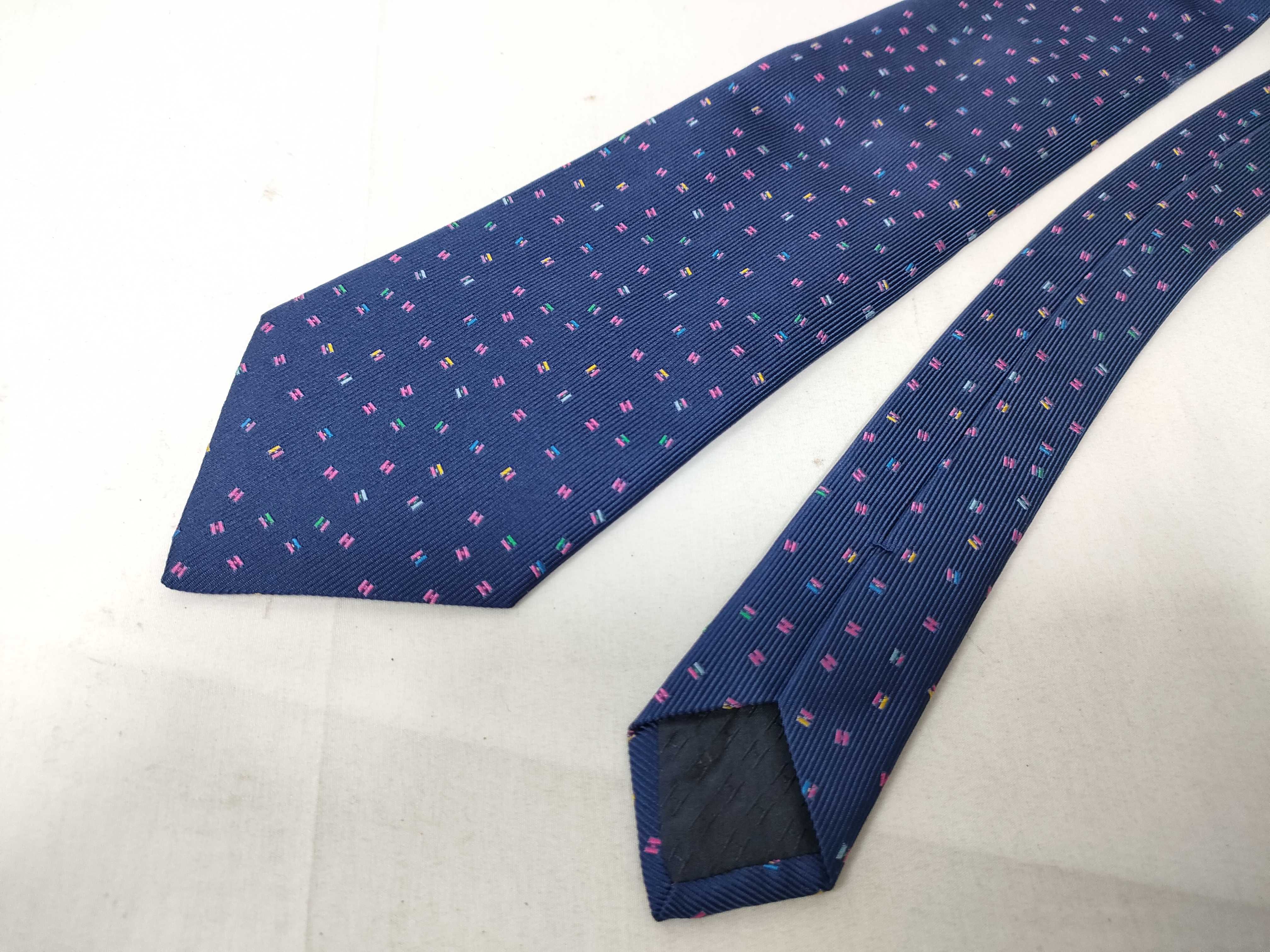 Hermes Navy Blue Mini H Geometric Pattern Silk Necktie