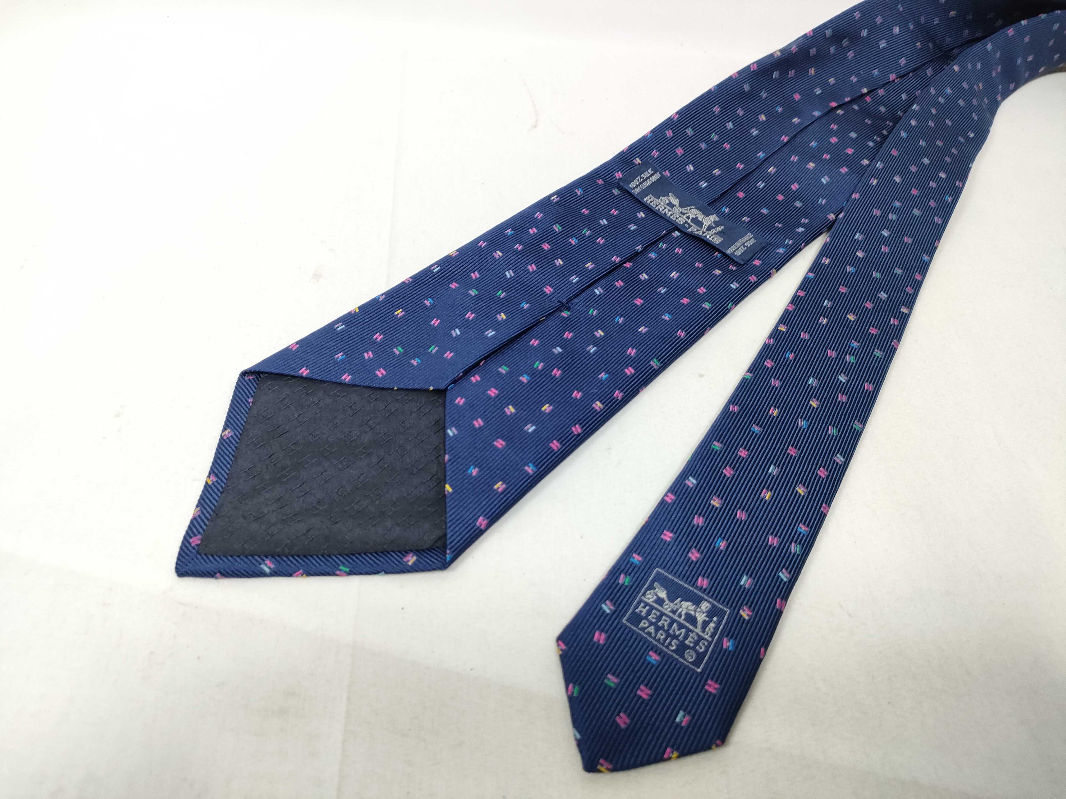 Hermes Navy Blue Mini H Geometric Pattern Silk Necktie