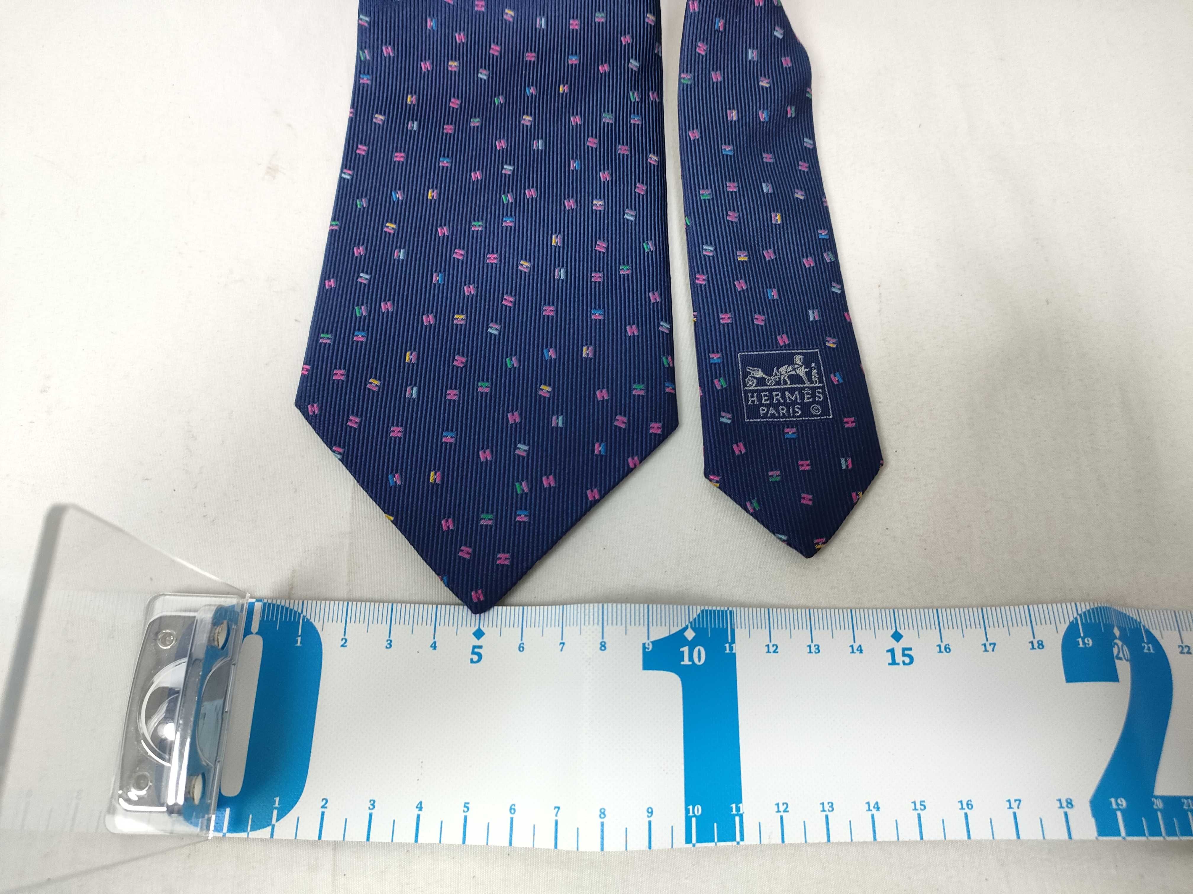 Hermes Navy Blue Mini H Geometric Pattern Silk Necktie