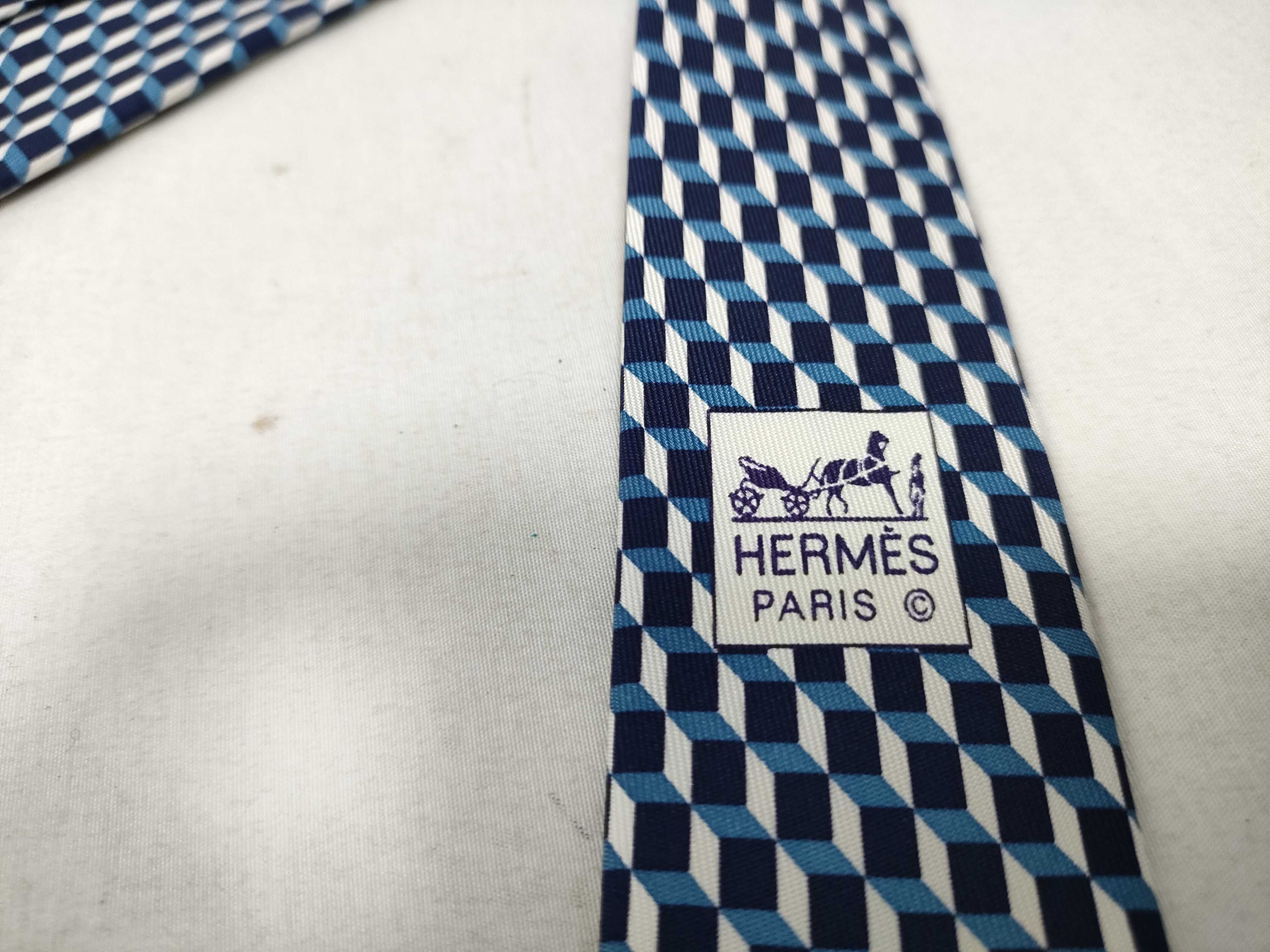 Hermes Paris Geometric Optical Illusion Silk Necktie