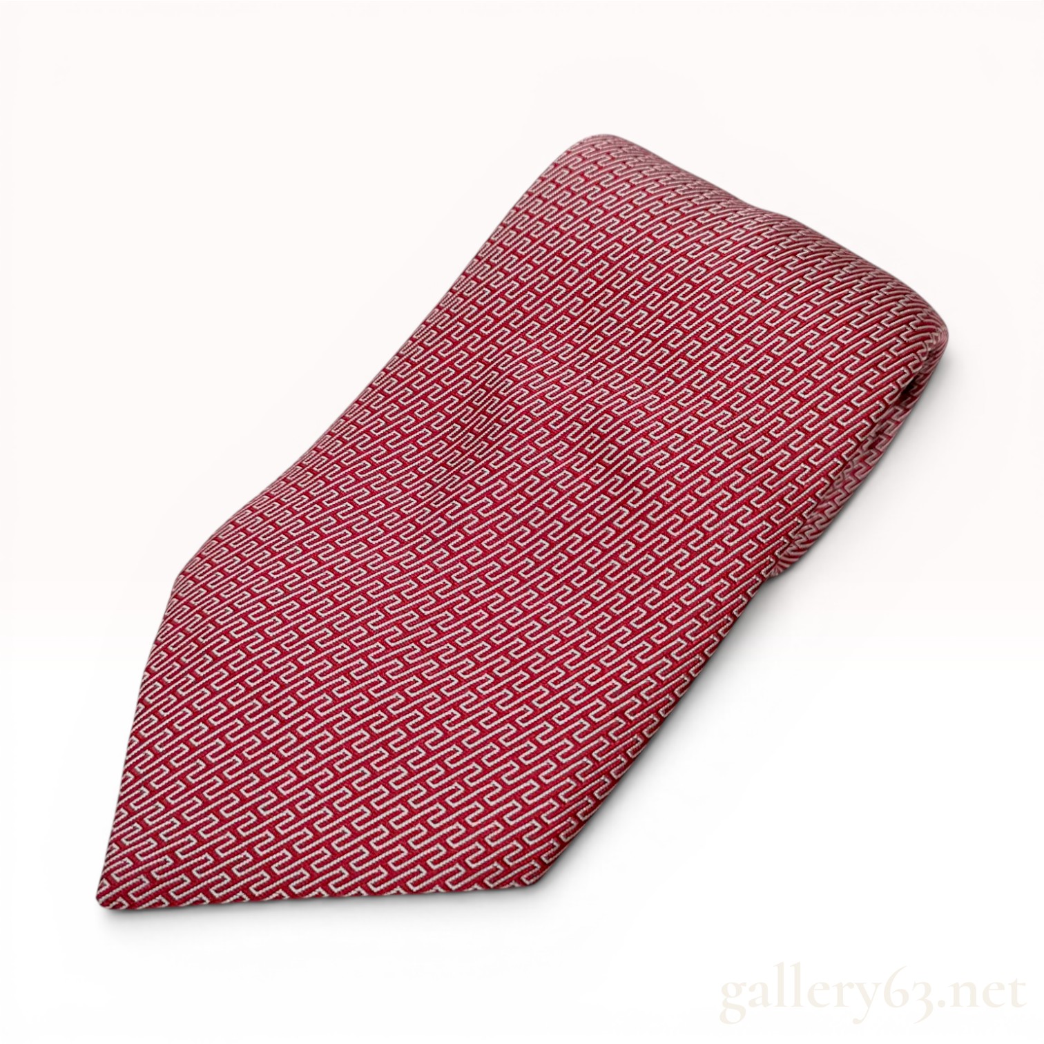 Hermes Red Silk Geometric H Motif Necktie