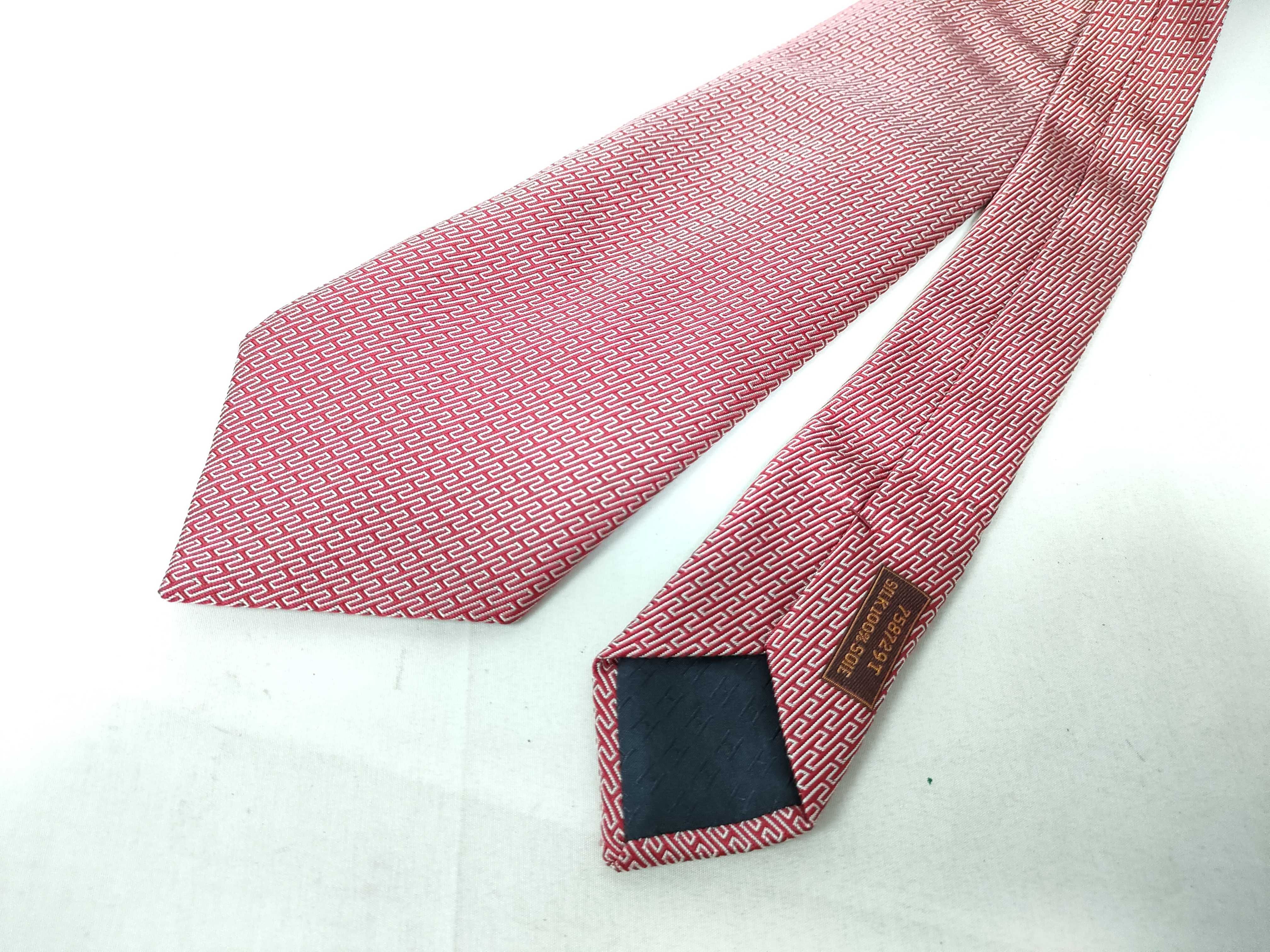 Hermes Red Silk Geometric H Motif Necktie