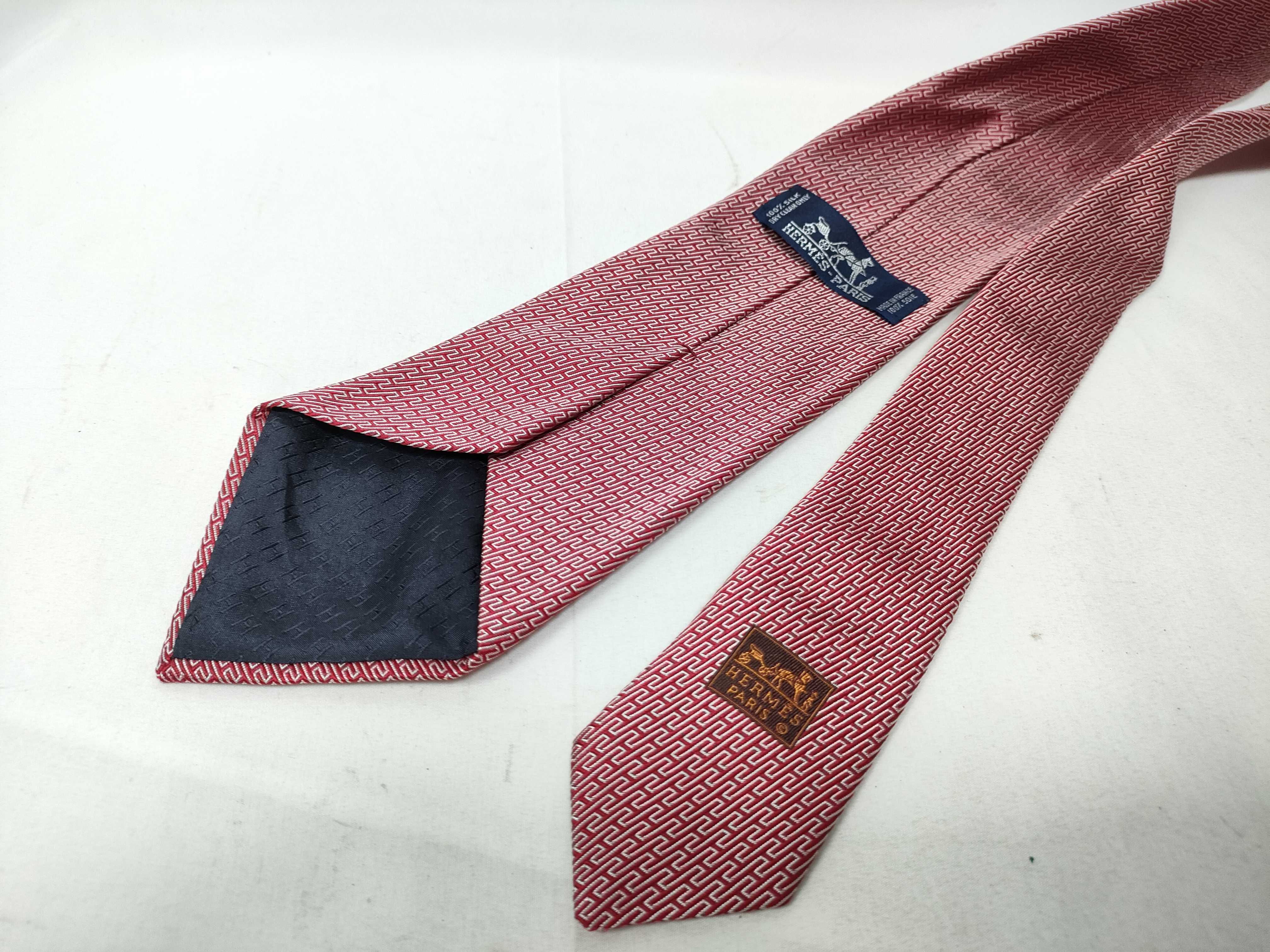 Hermes Red Silk Geometric H Motif Necktie
