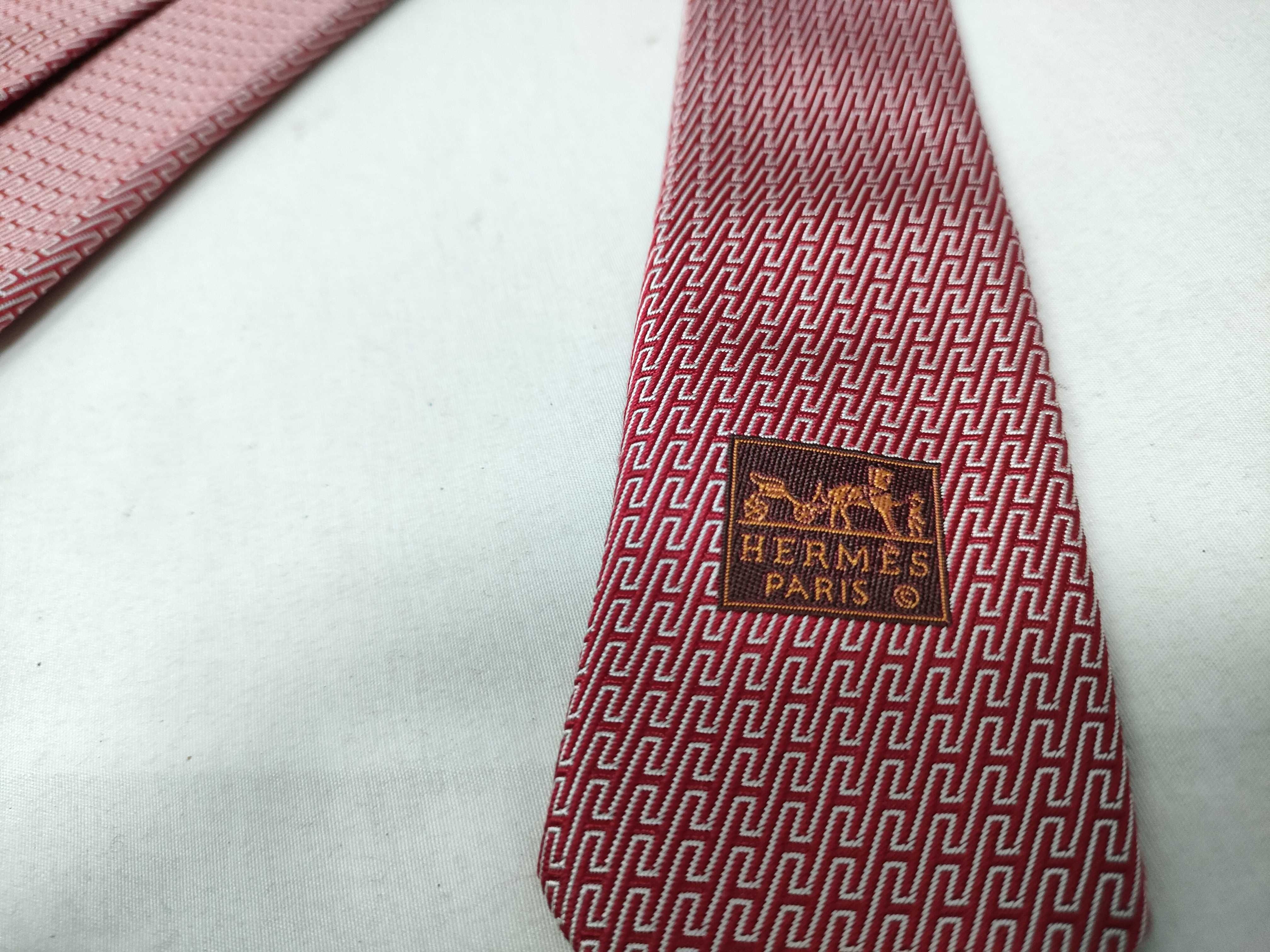Hermes Red Silk Geometric H Motif Necktie
