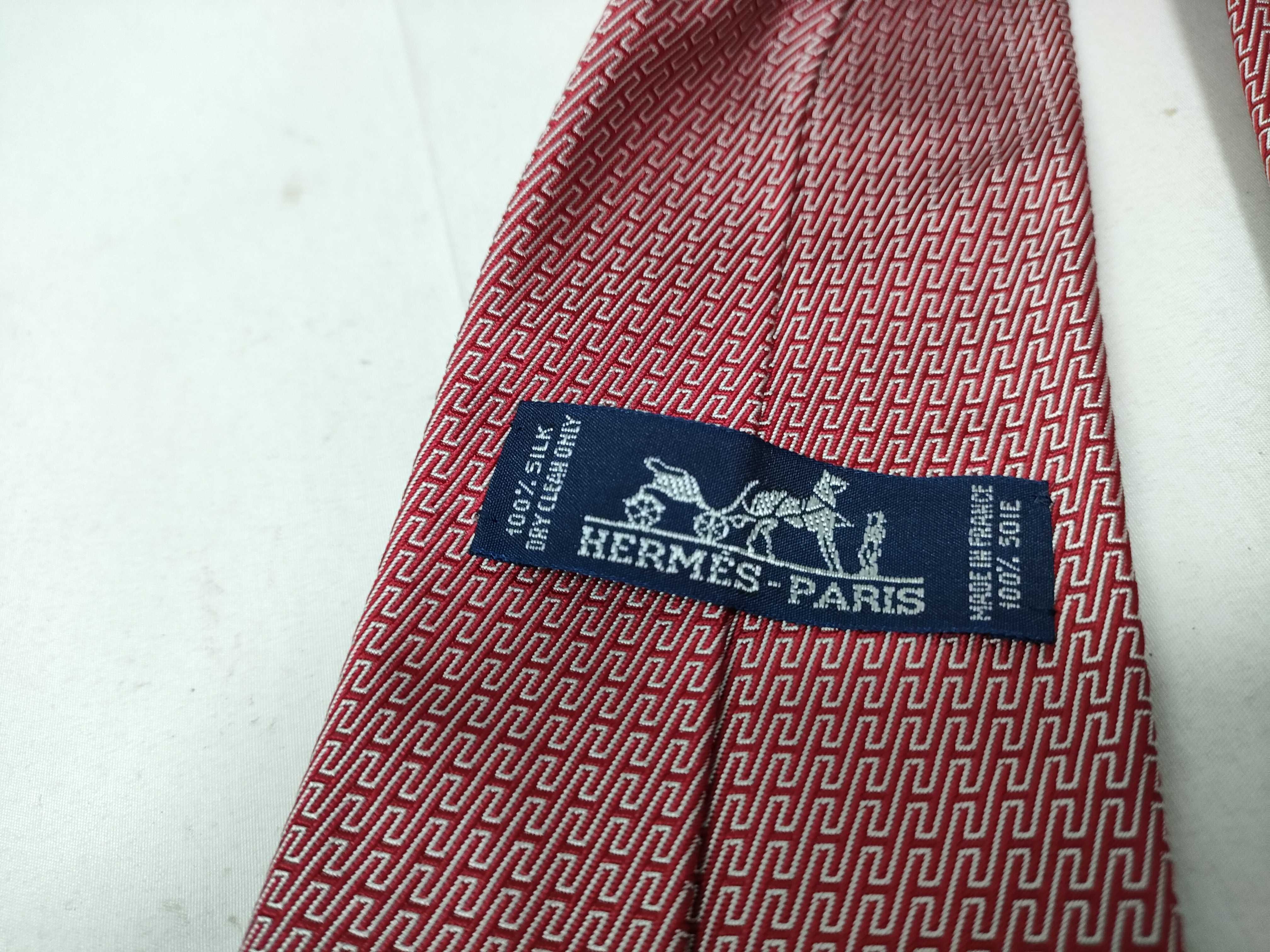 Hermes Red Silk Geometric H Motif Necktie