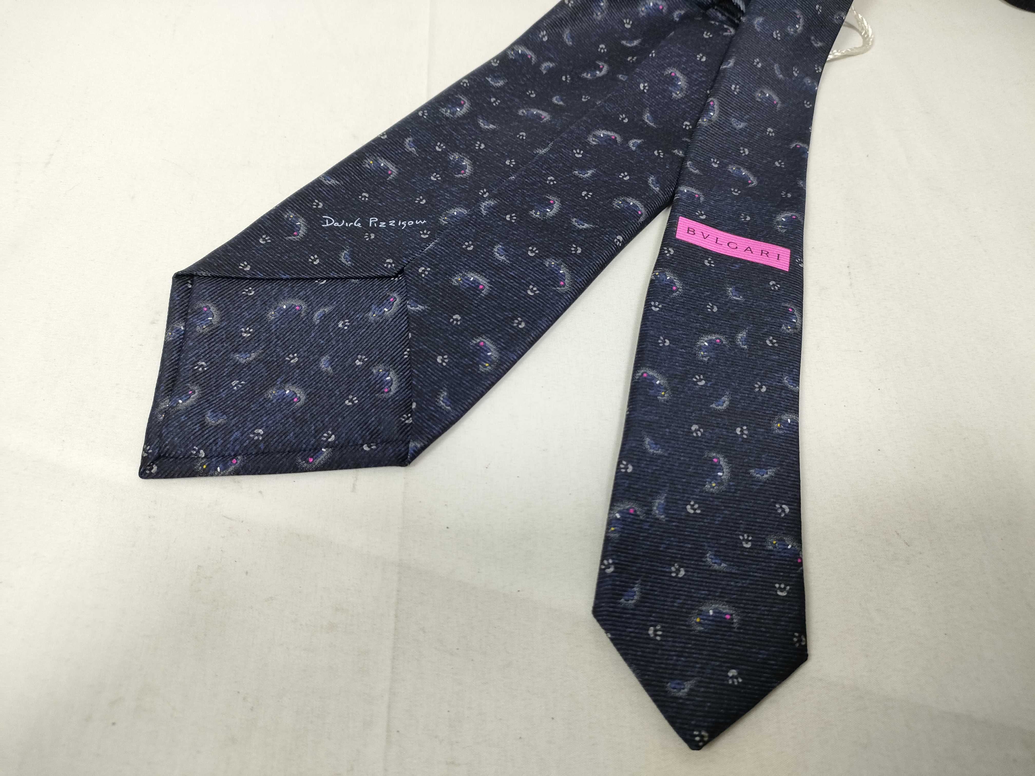 Davide Pizzigoni for Bulgari Italian Silk Necktie with Whimsical Cat Motif