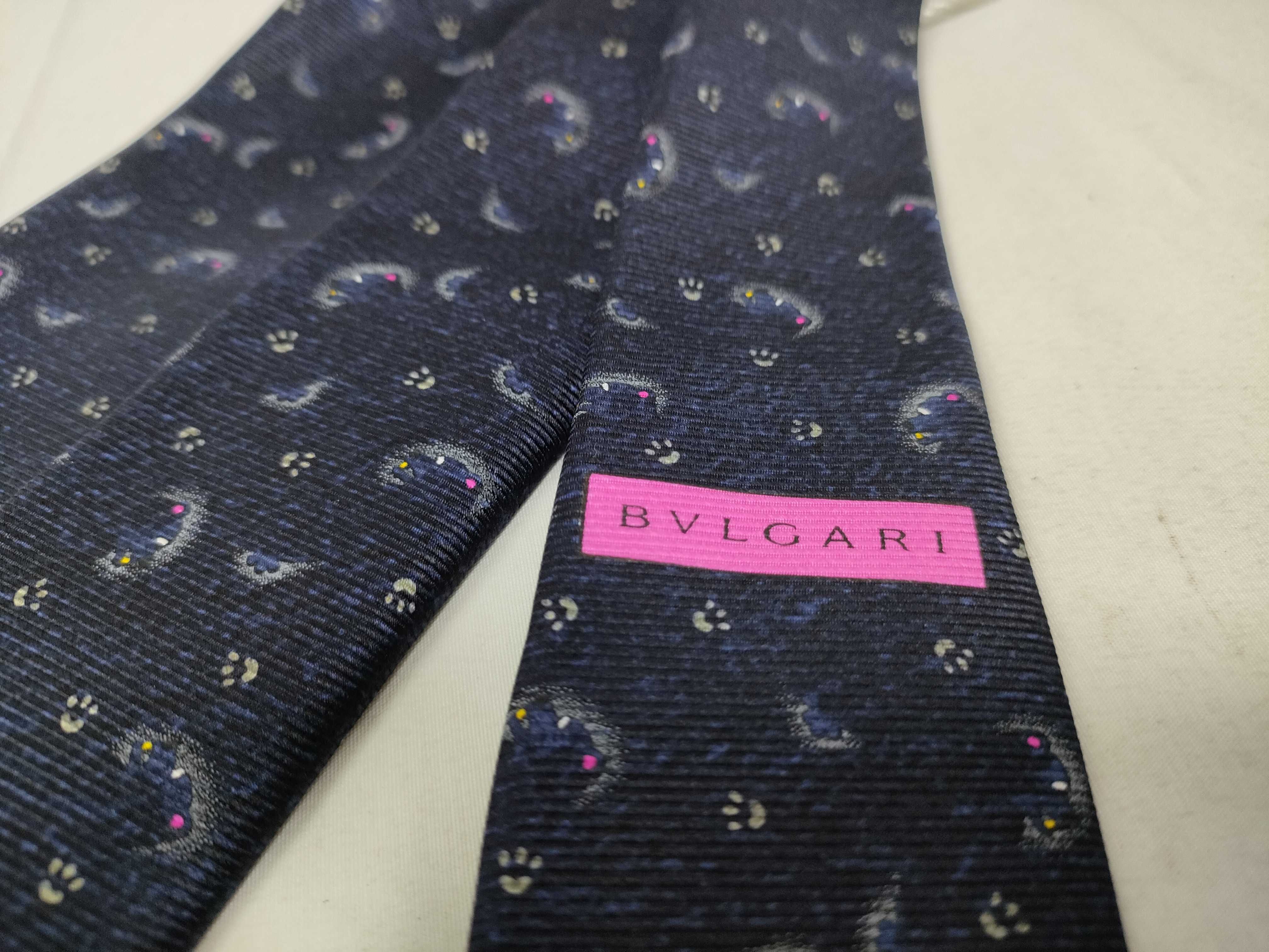 Davide Pizzigoni for Bulgari Italian Silk Necktie with Whimsical Cat Motif