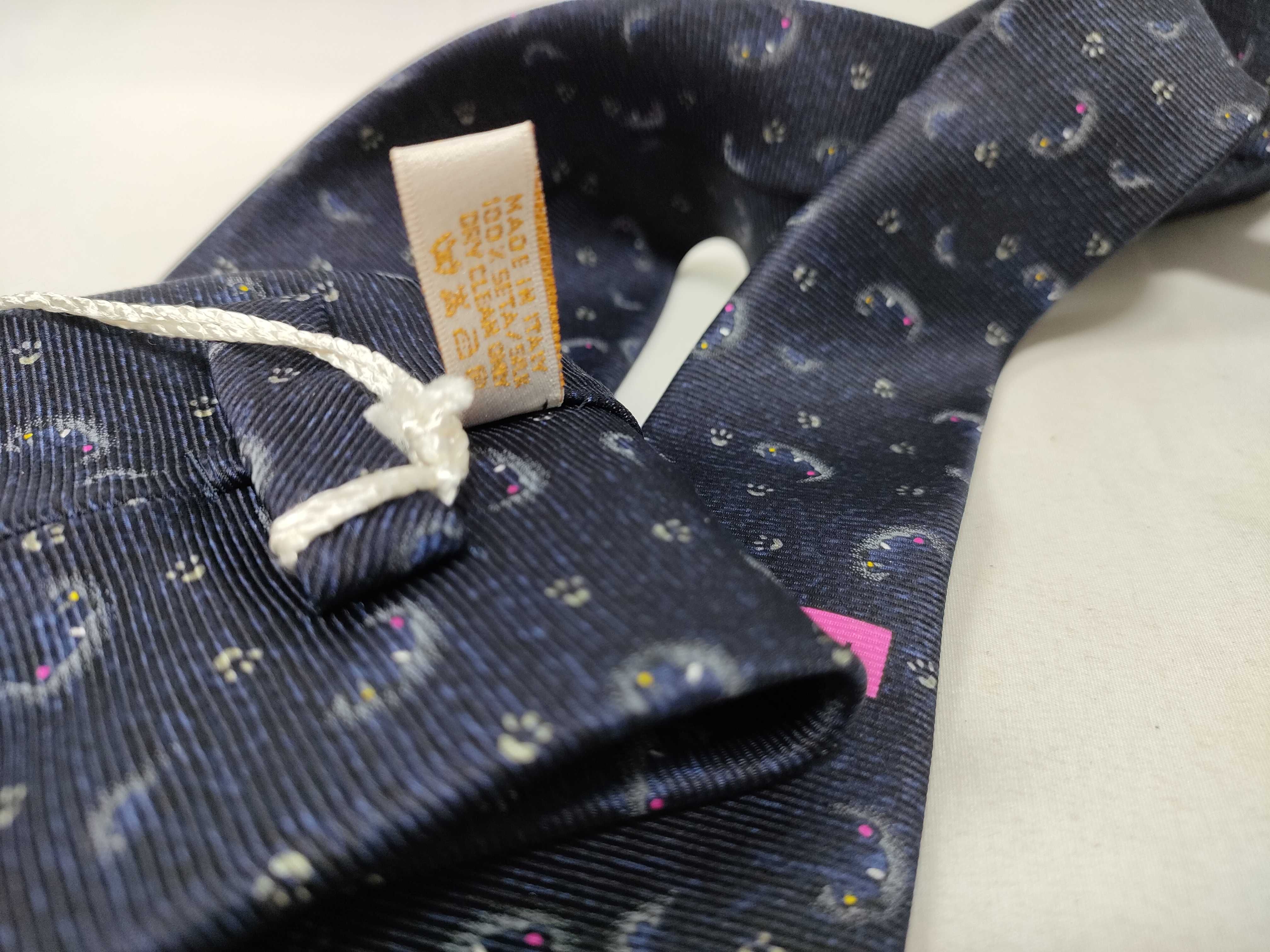 Davide Pizzigoni for Bulgari Italian Silk Necktie with Whimsical Cat Motif