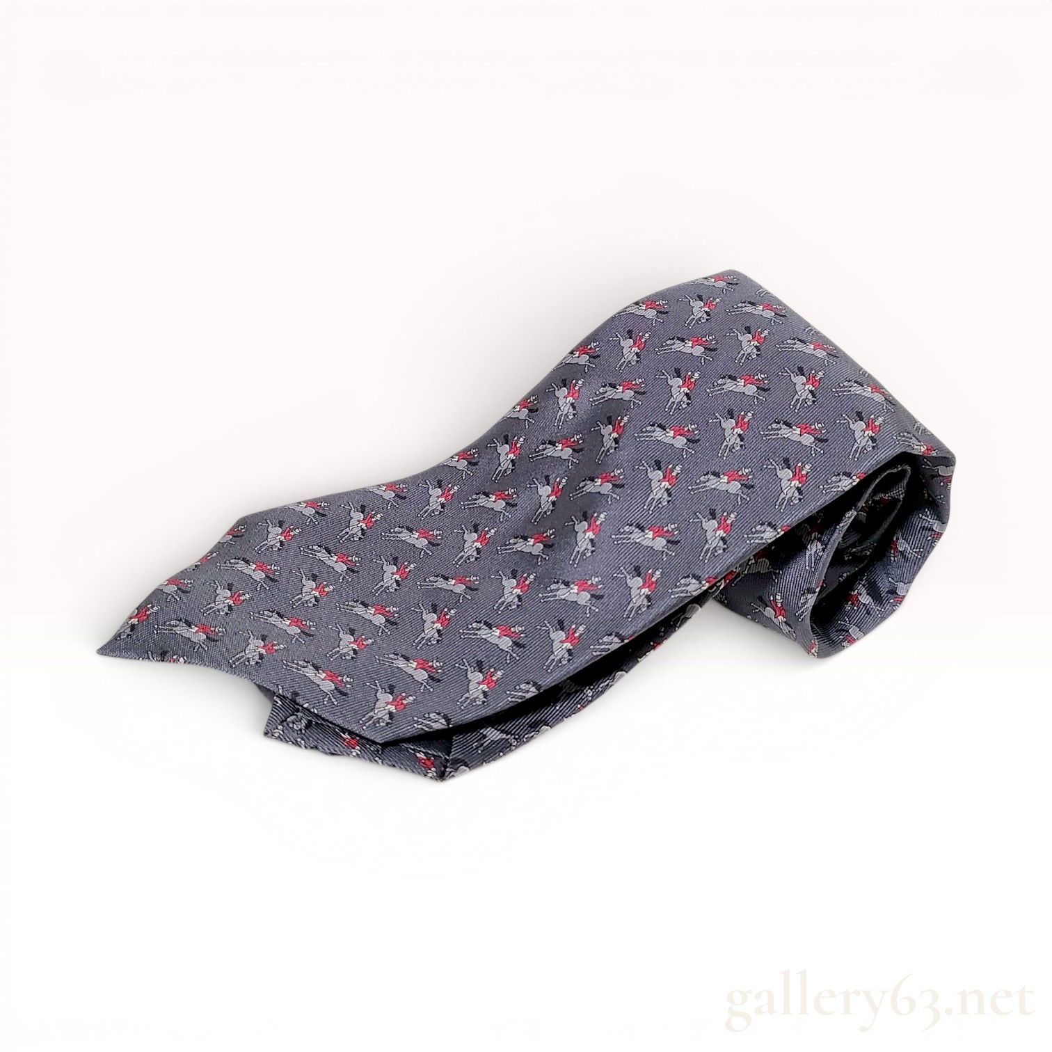 Hermes Silk Twill Equestrian Hunt Motif Necktie