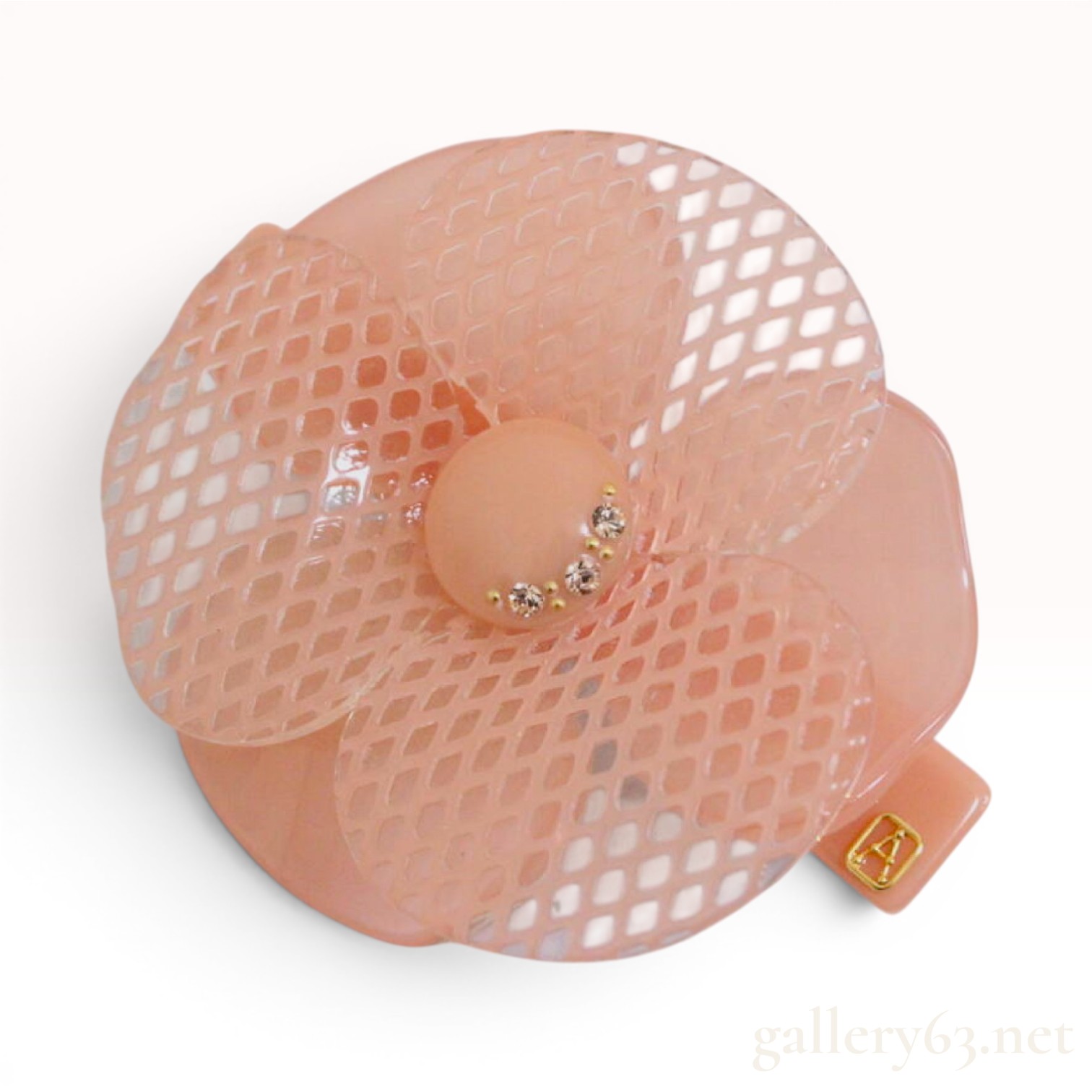 Alexandre de Paris Camellia Lattice Floral Hair Barrette in Peach Pink