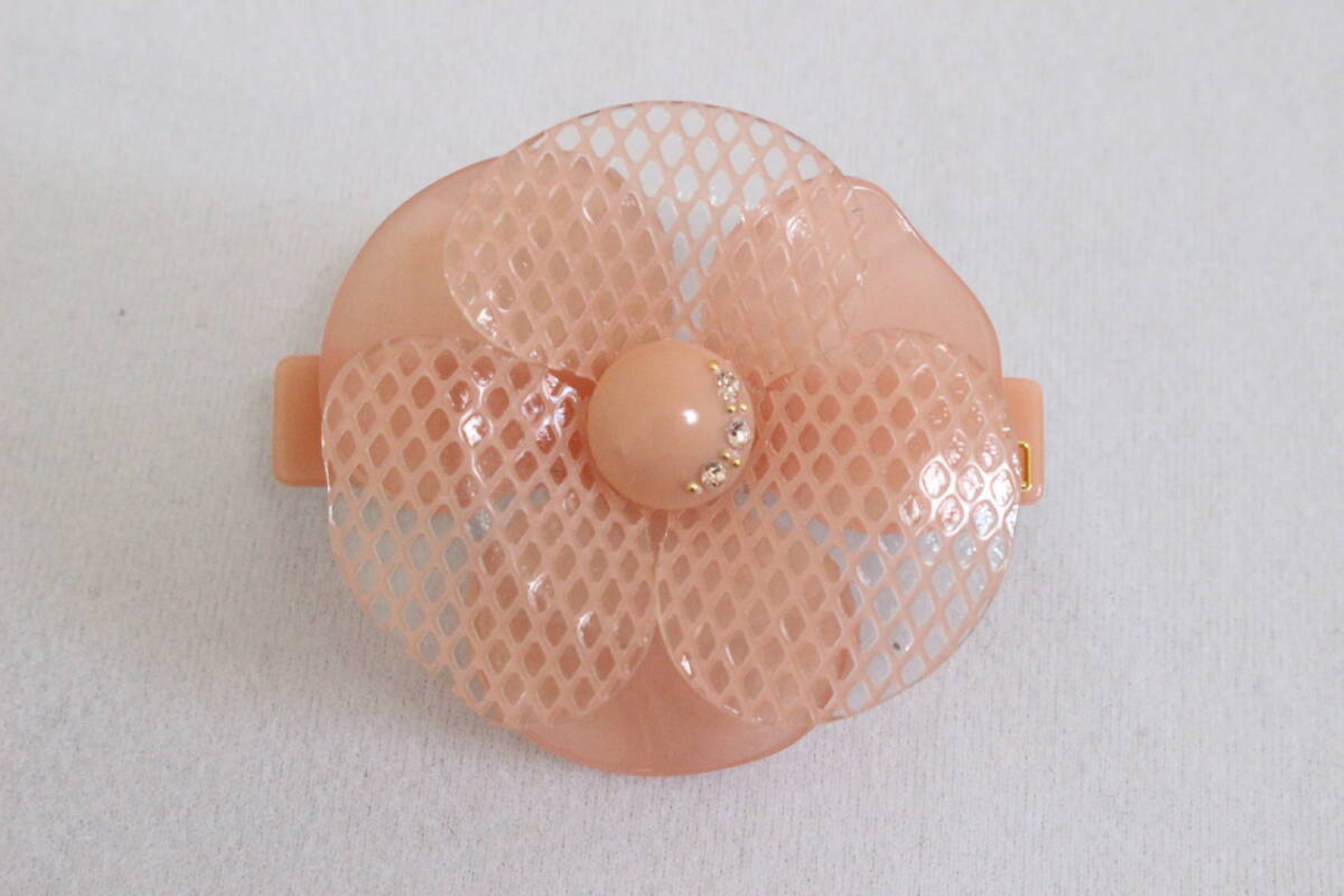 Alexandre de Paris Camellia Lattice Floral Hair Barrette in Peach Pink