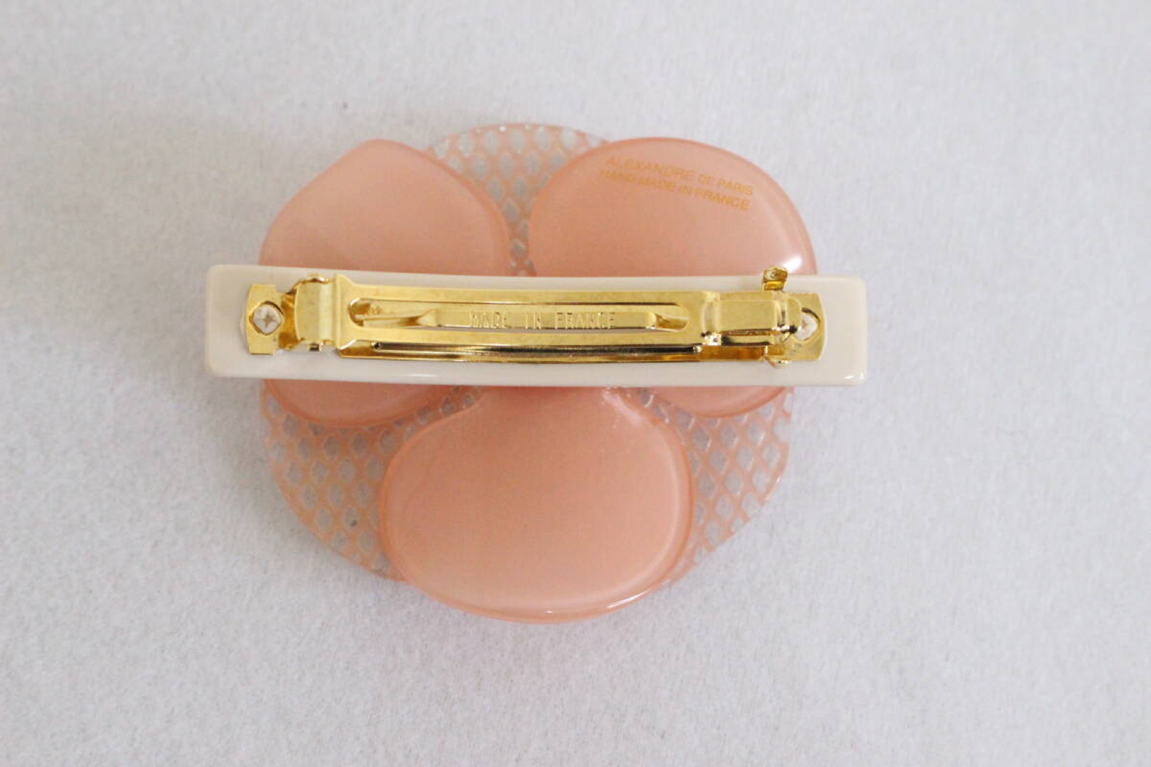 Alexandre de Paris Camellia Lattice Floral Hair Barrette in Peach Pink