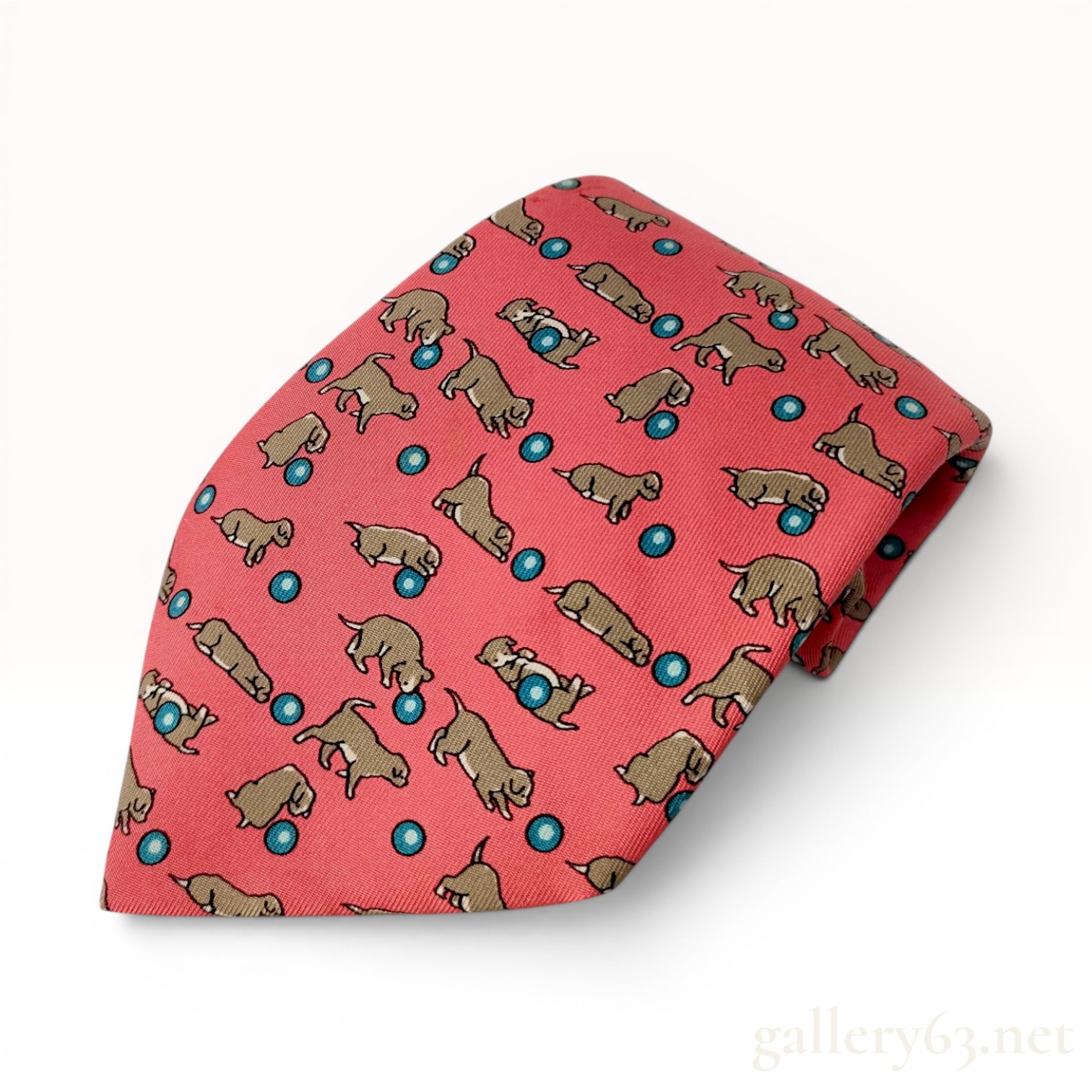 Hermes 7379 PA Printed Silk Puppy Pattern Necktie