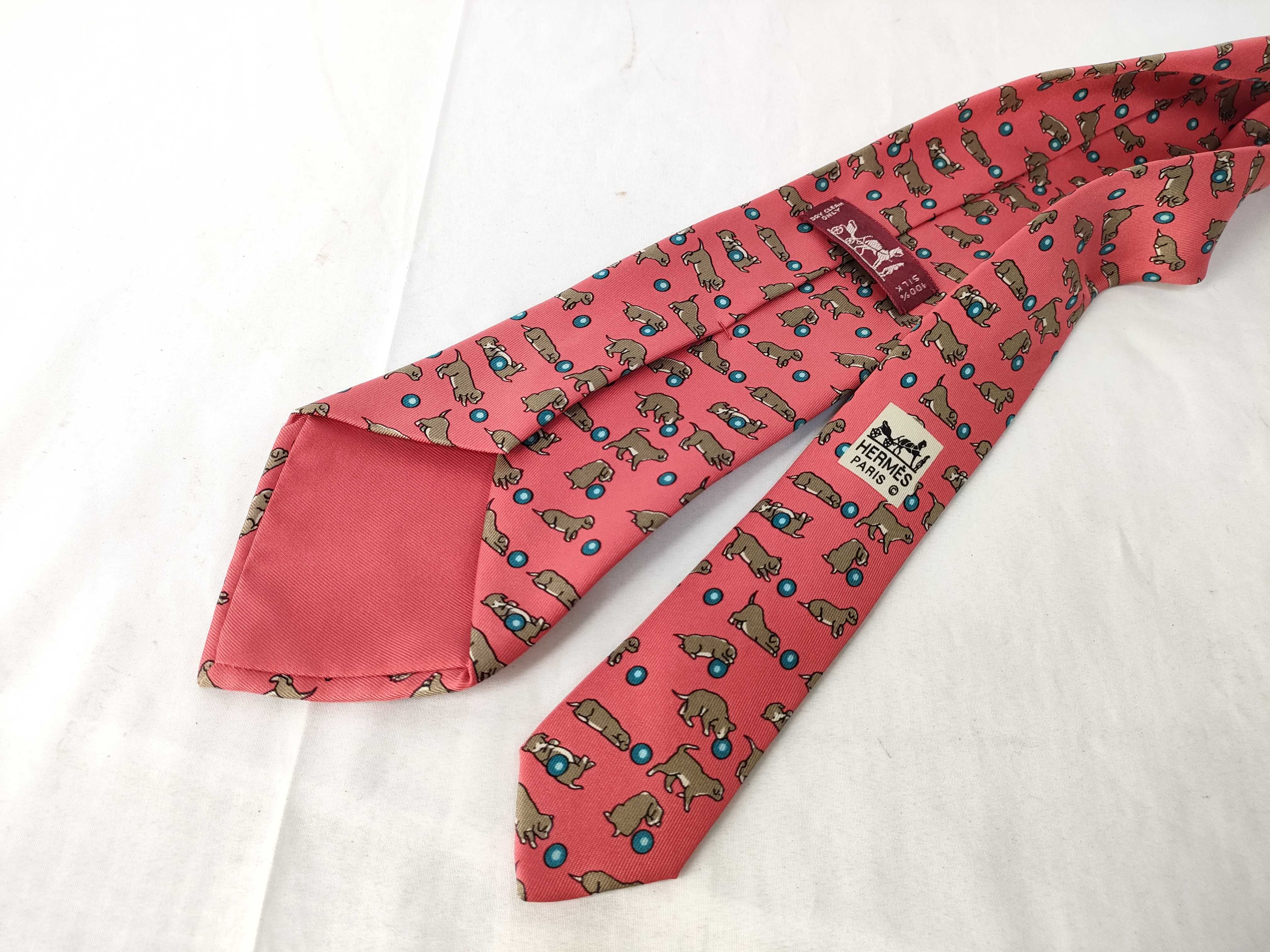 Hermes 7379 PA Printed Silk Puppy Pattern Necktie
