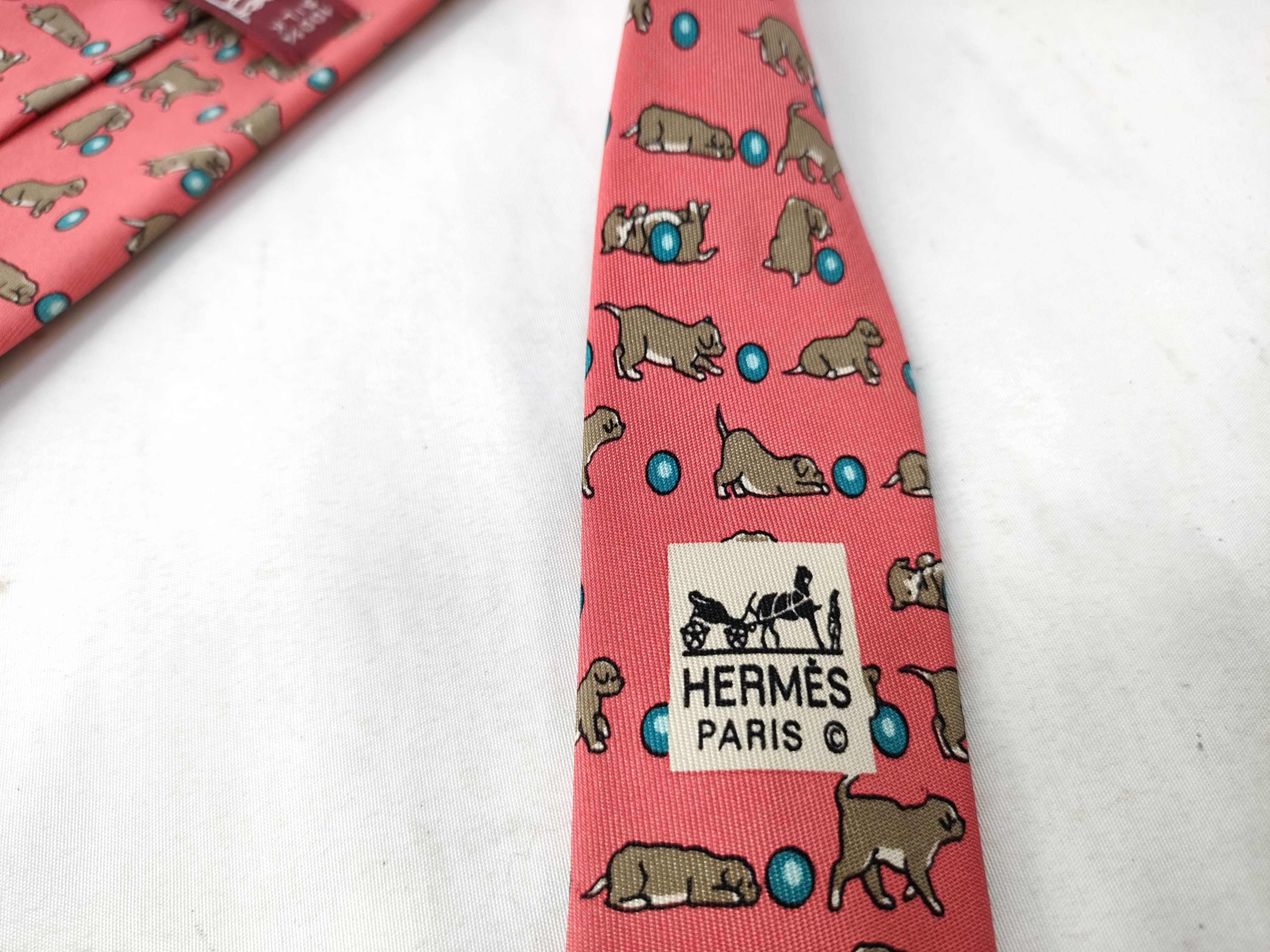 Hermes 7379 PA Printed Silk Puppy Pattern Necktie