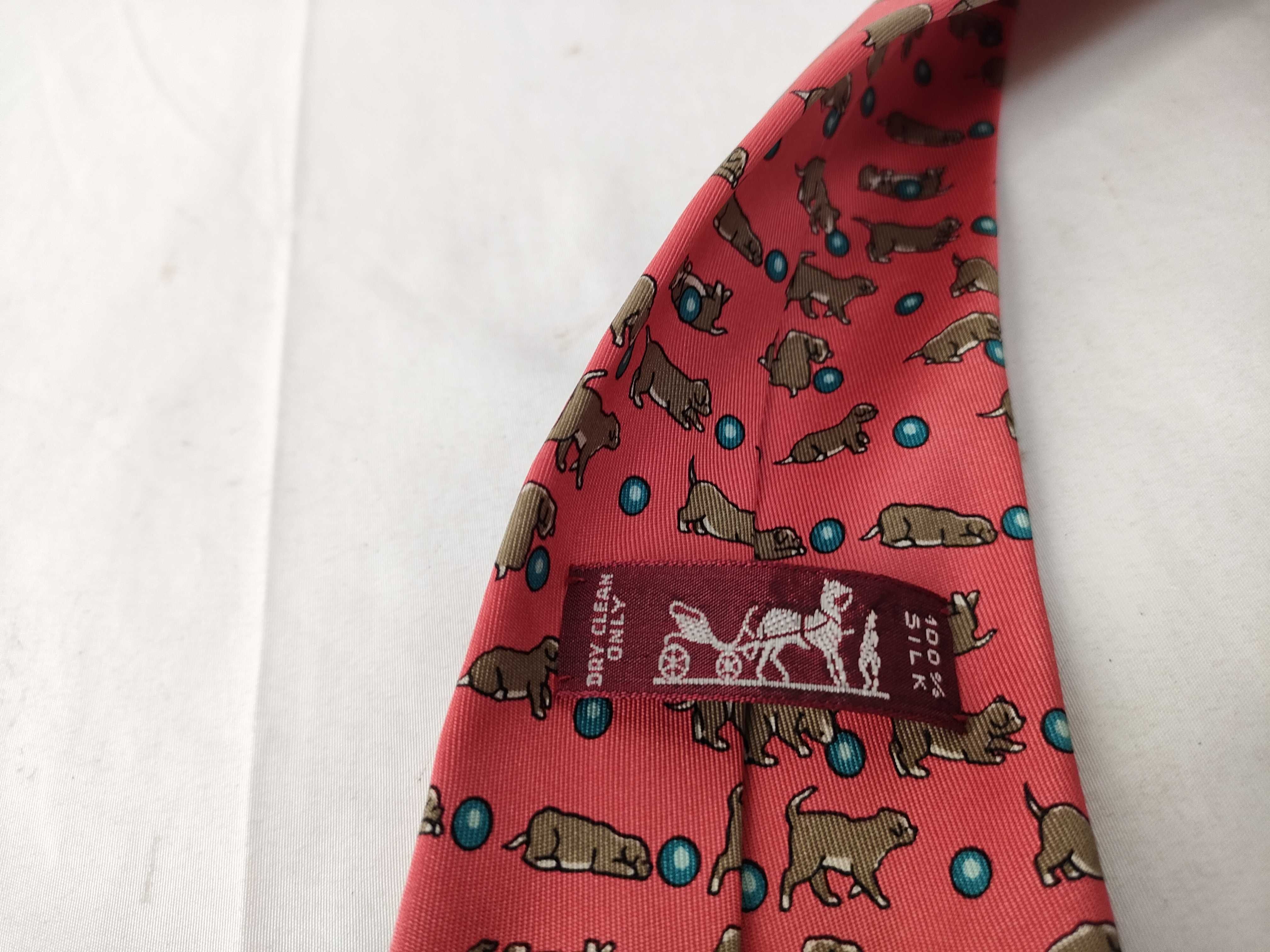 Hermes 7379 PA Printed Silk Puppy Pattern Necktie