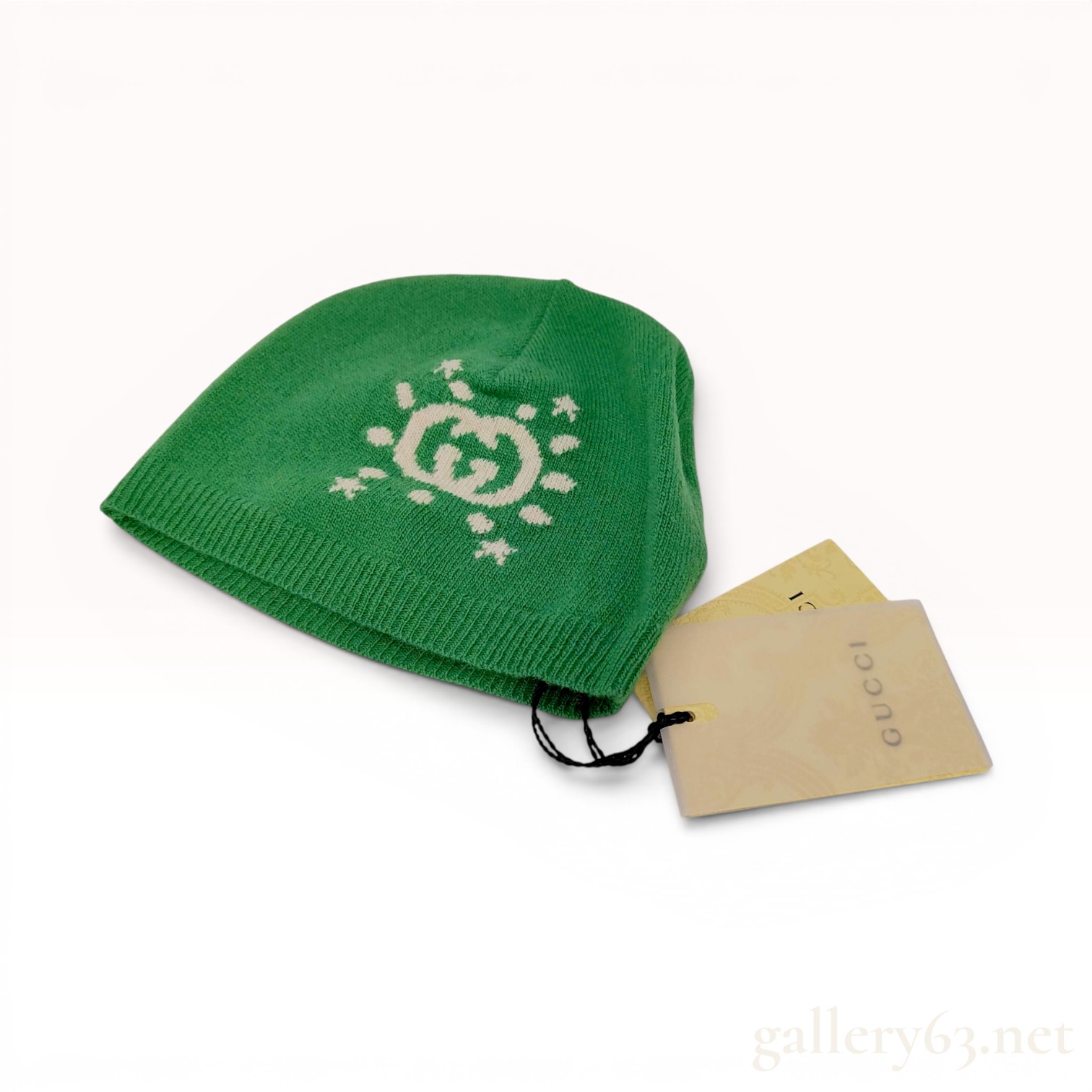 Gucci Kids GG UFO Motif Green Wool Knit Beanie Hat