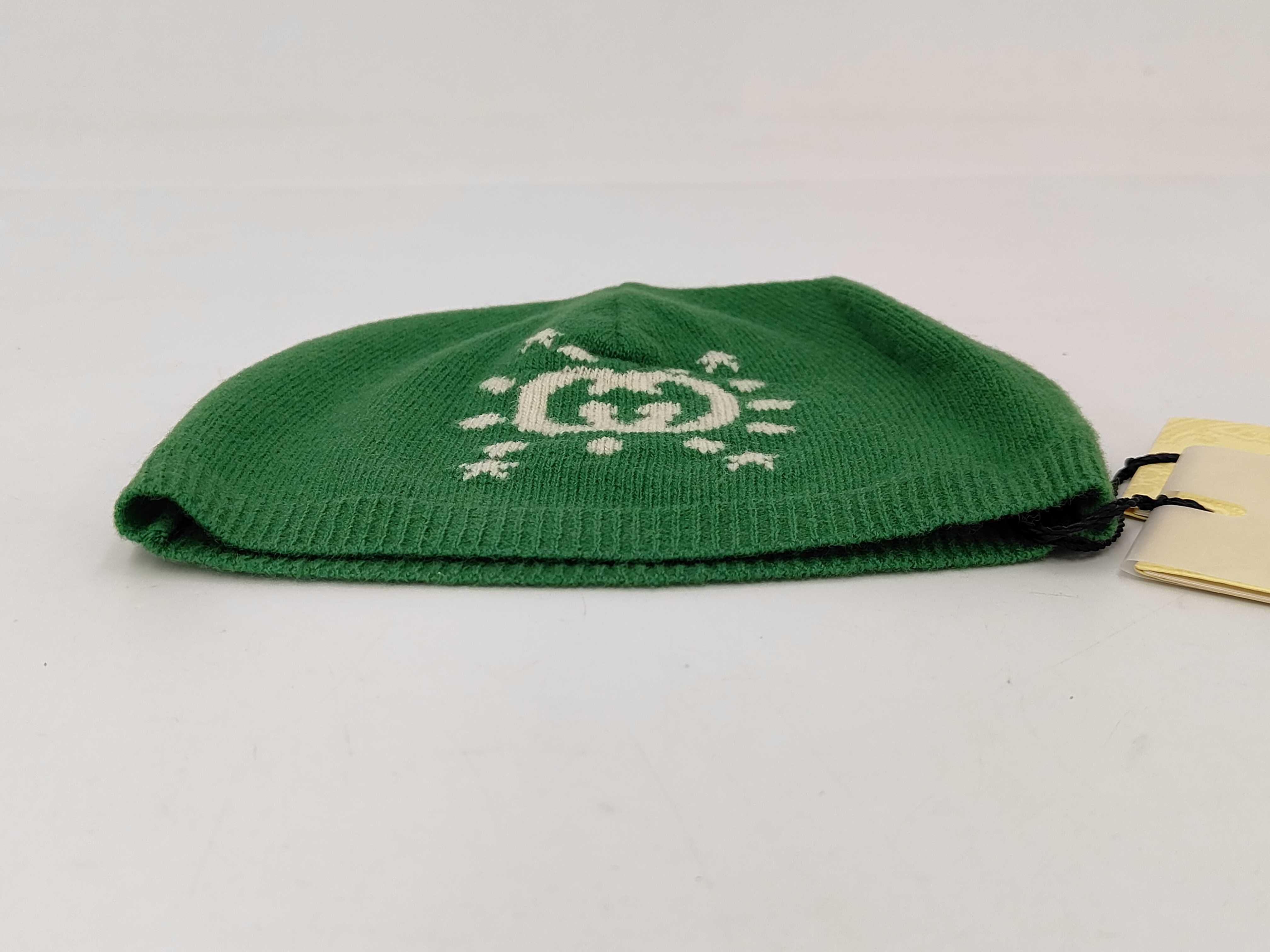 Gucci Kids GG UFO Motif Green Wool Knit Beanie Hat