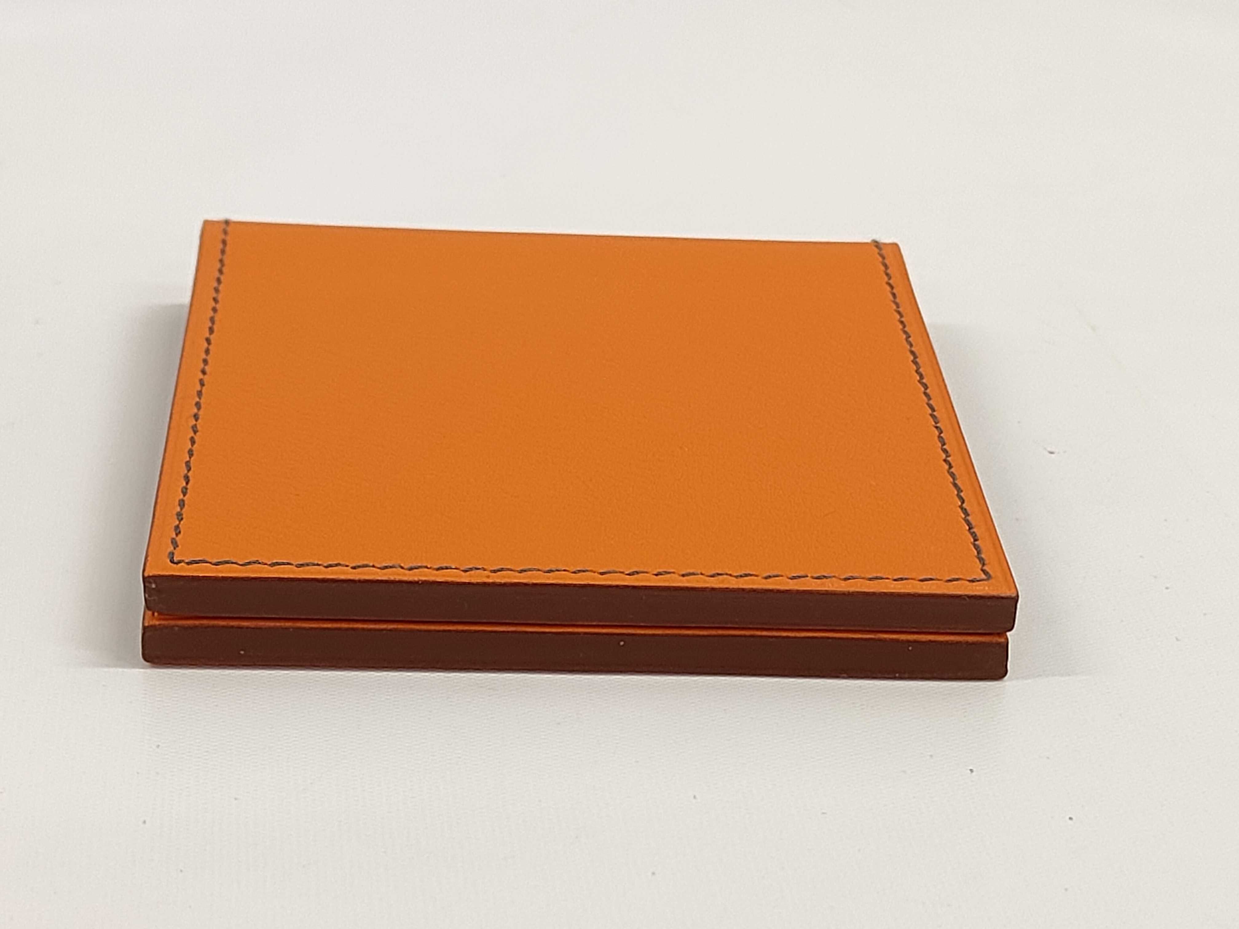 Hermes 2001 Ginza Store Opening Orange Leather Bifold Pocket Mirror