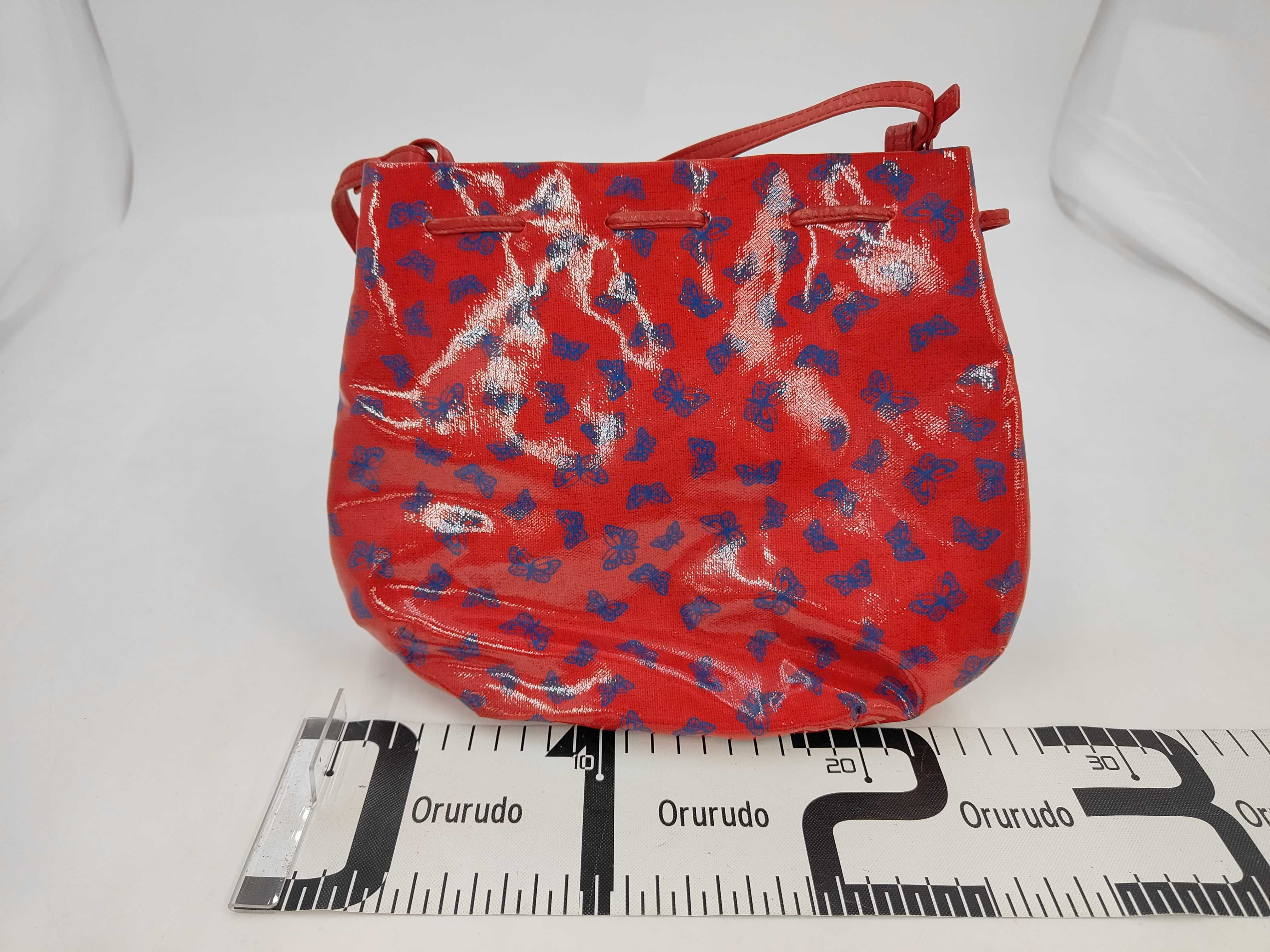 Bottega Veneta Vintage Red Patent Leather Butterfly Print Drawstring Shoulder Bag
