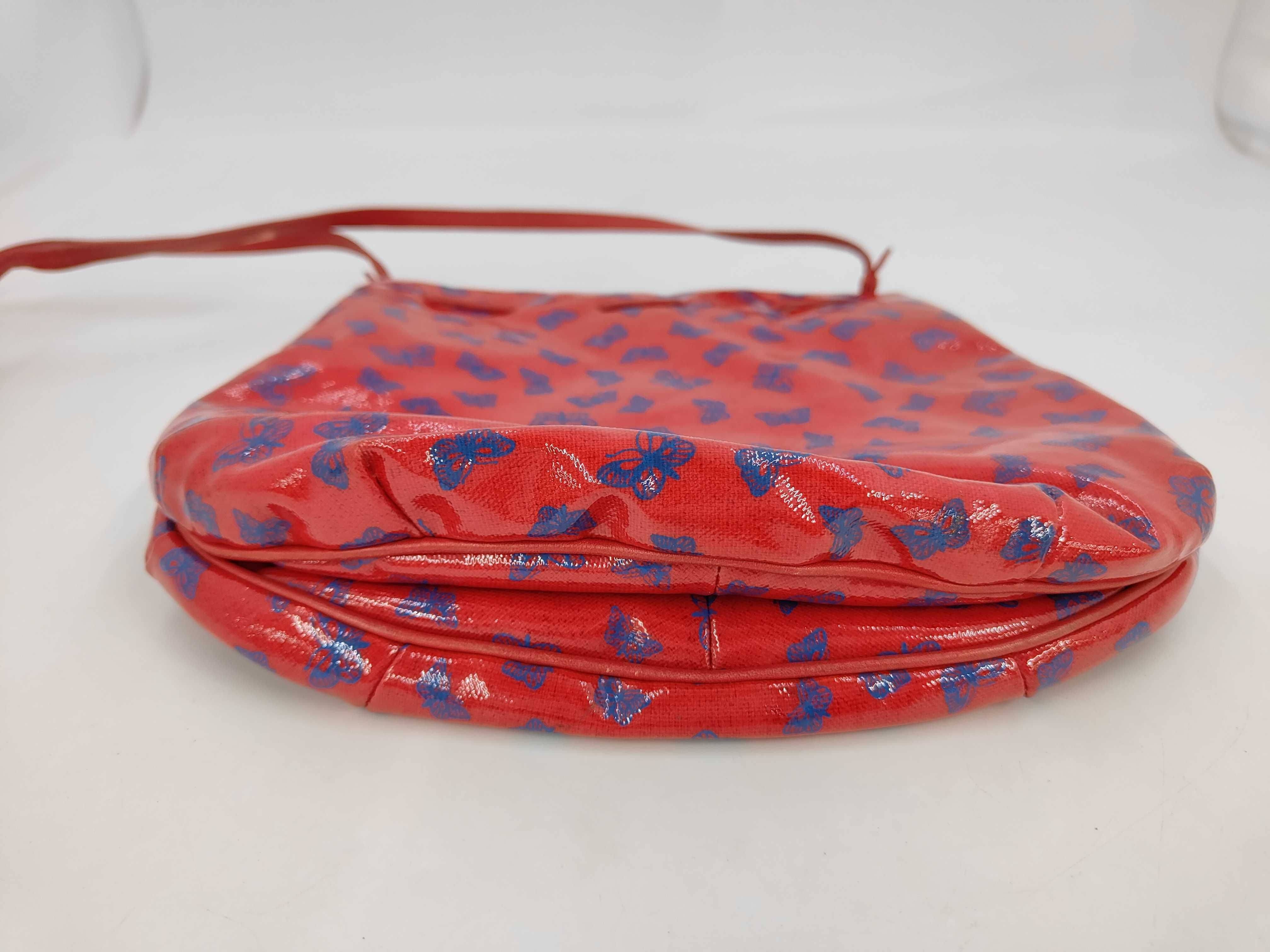 Bottega Veneta Vintage Red Patent Leather Butterfly Print Drawstring Shoulder Bag