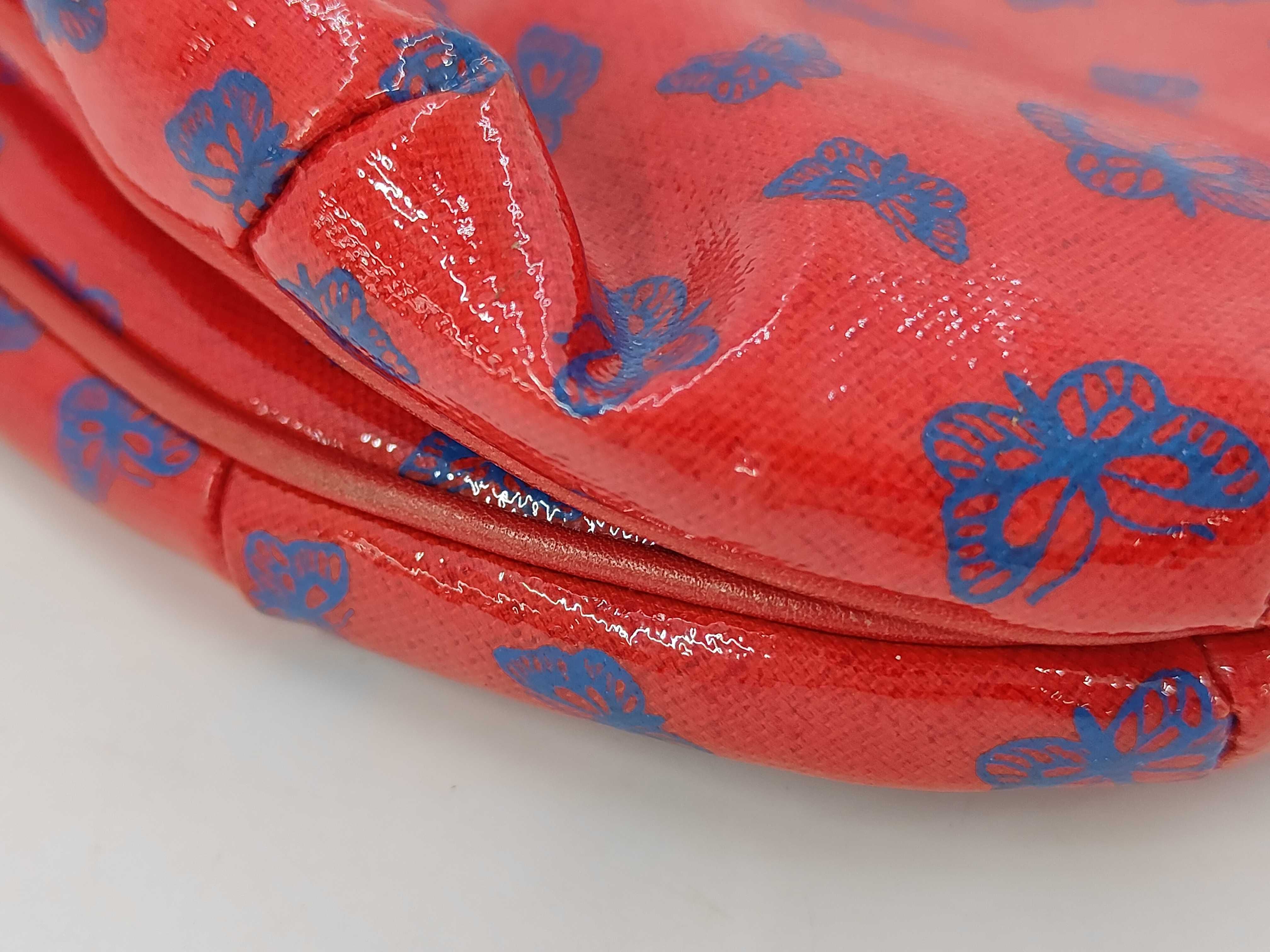 Bottega Veneta Vintage Red Patent Leather Butterfly Print Drawstring Shoulder Bag