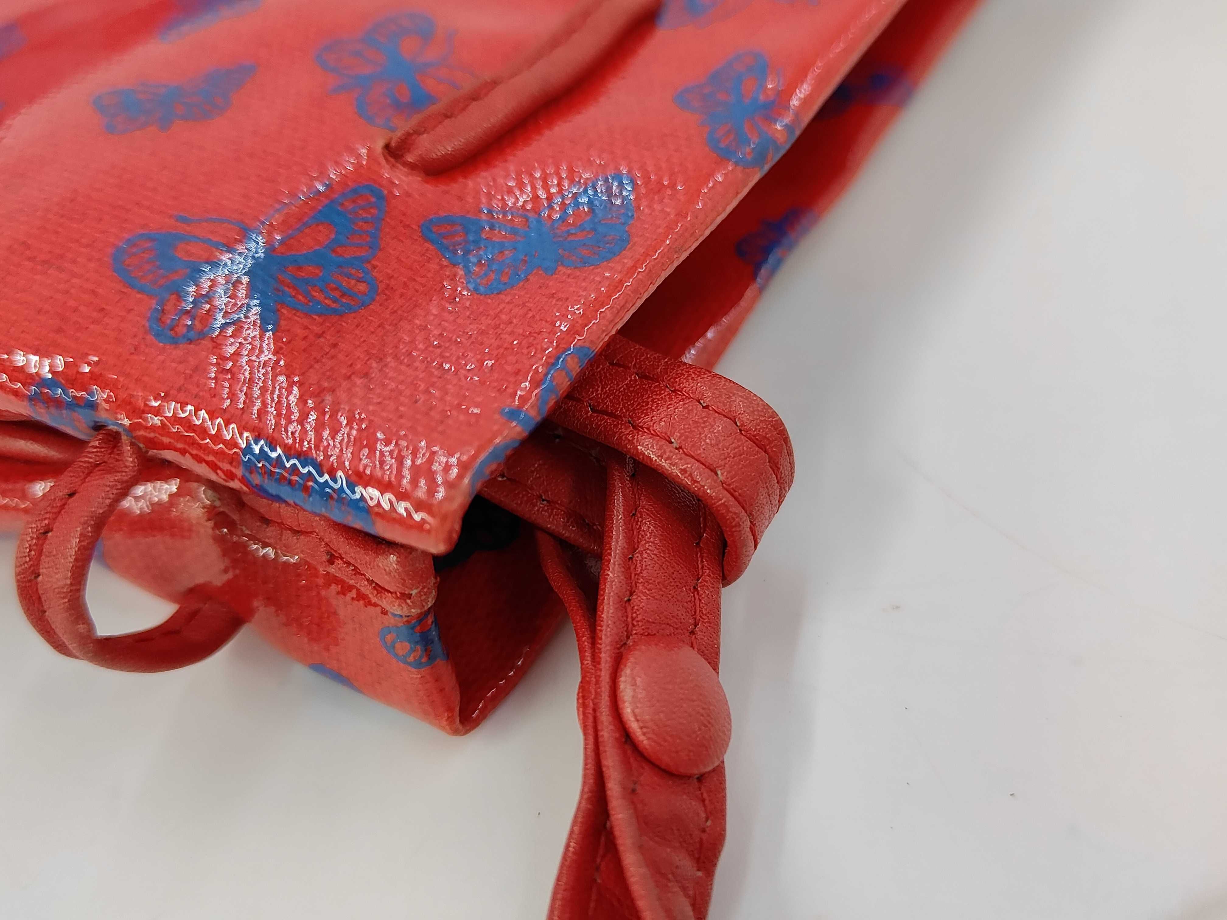 Bottega Veneta Vintage Red Patent Leather Butterfly Print Drawstring Shoulder Bag