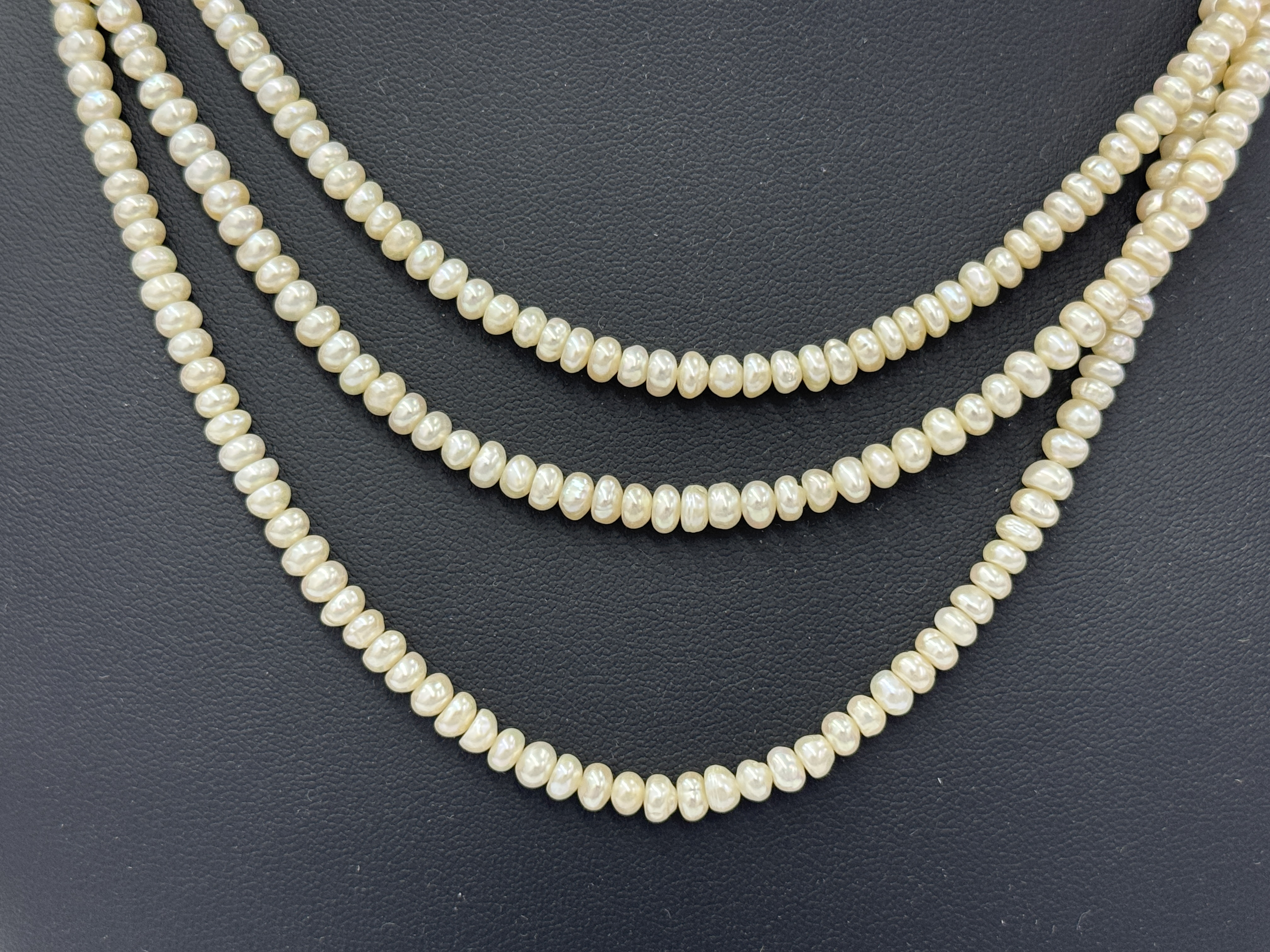 Triple-Strand Cultured Freshwater Pearl Necklace with Silver Clasp