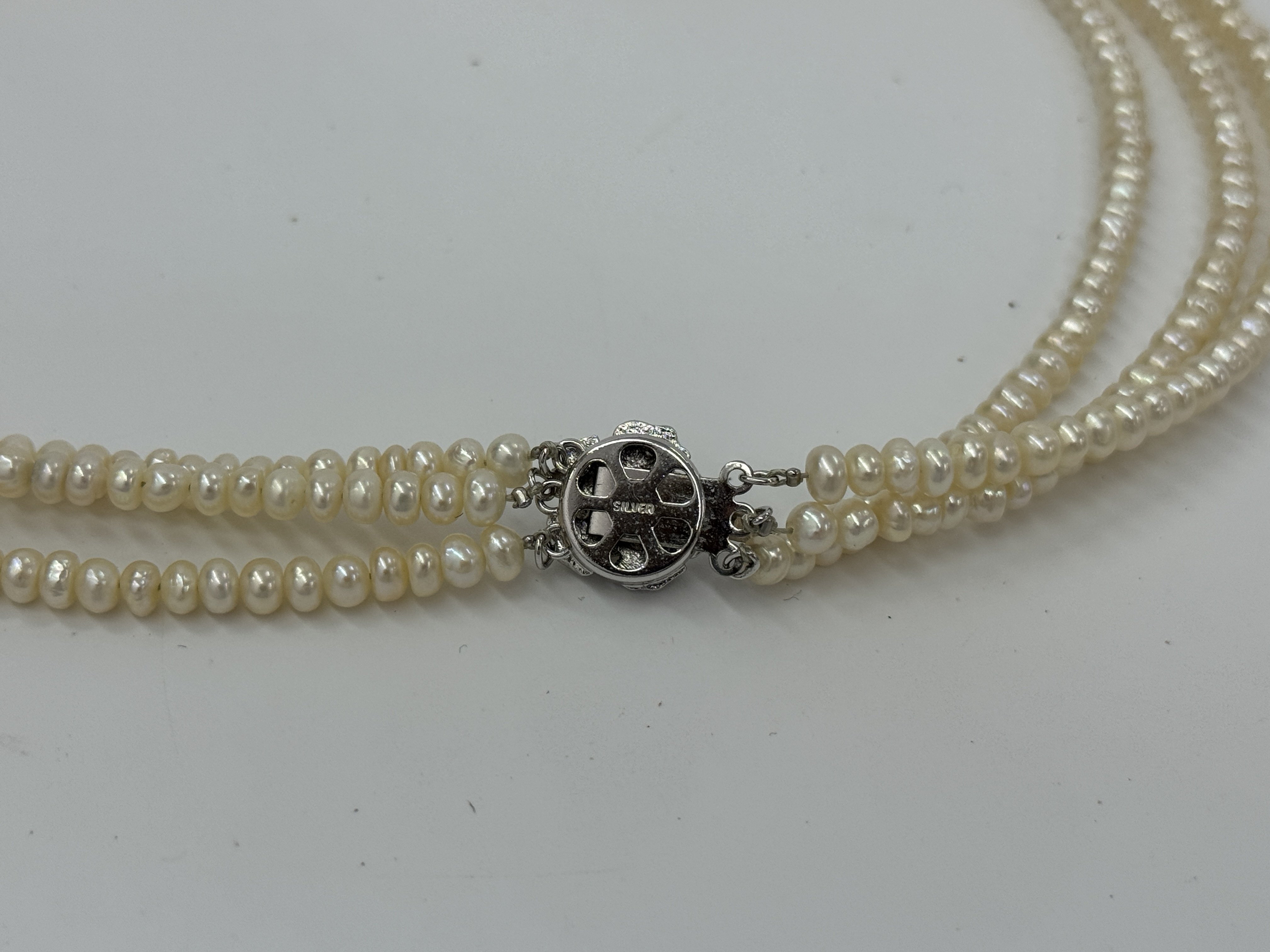 Triple-Strand Cultured Freshwater Pearl Necklace with Silver Clasp